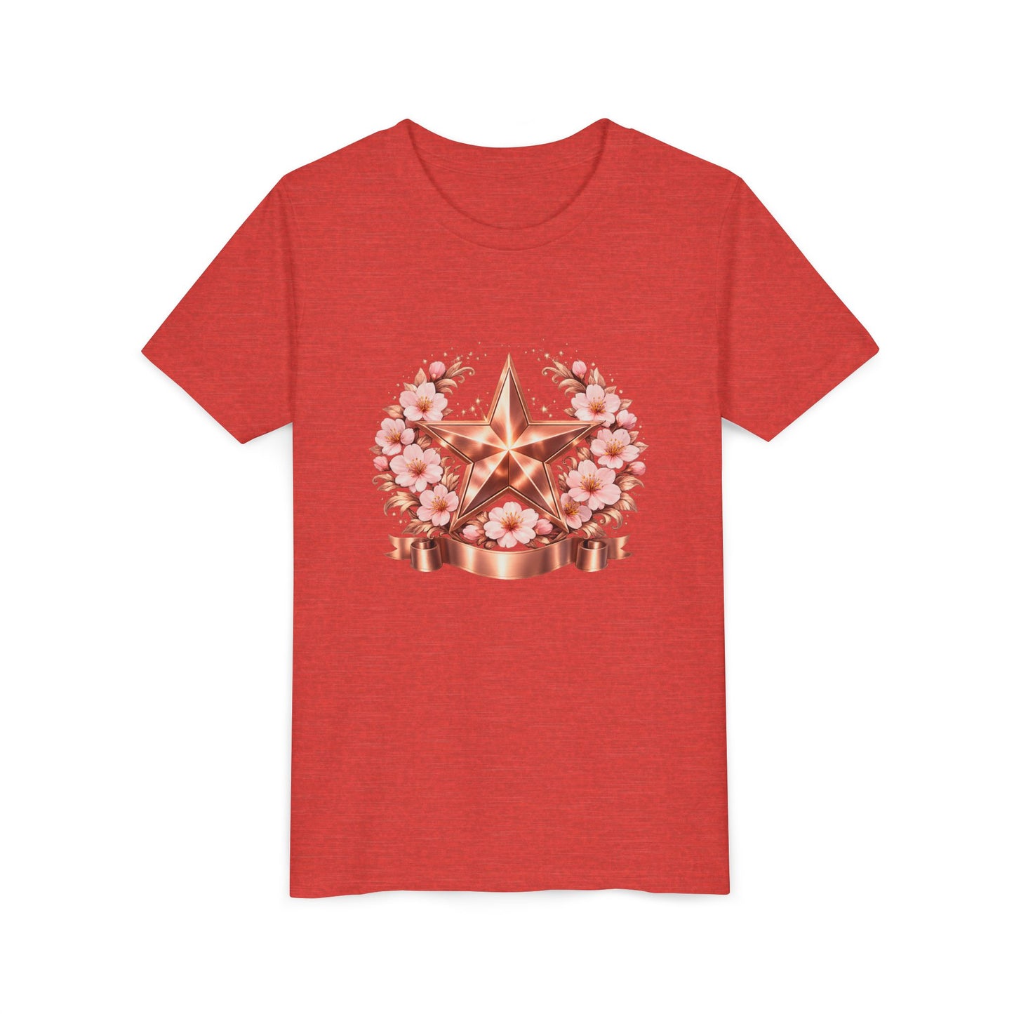 Youth Tee — Rose Gold Star with Cherry Blossom Wreath