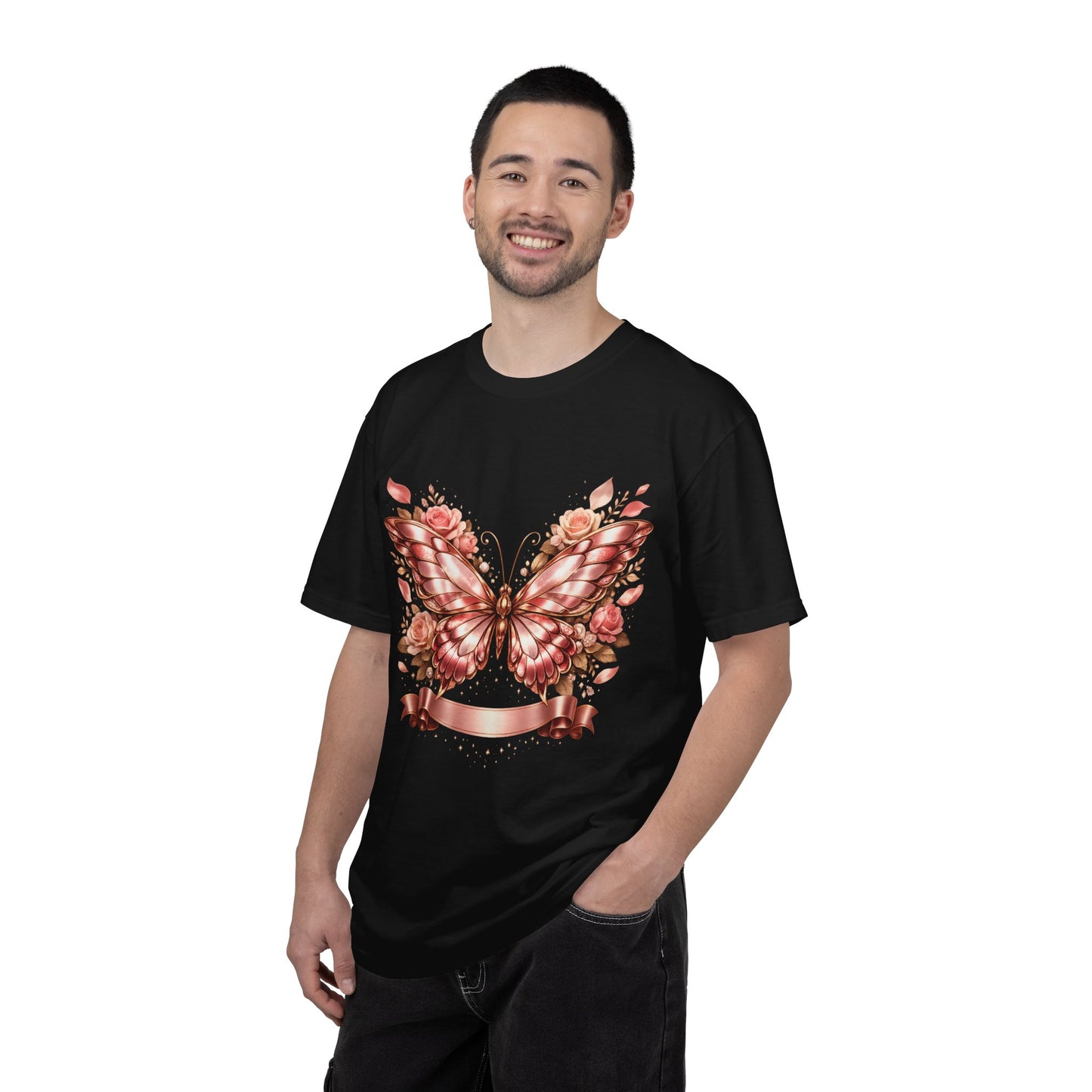 Rose Gold Butterfly T-Shirt — Floral Ribbon Graphic Tee