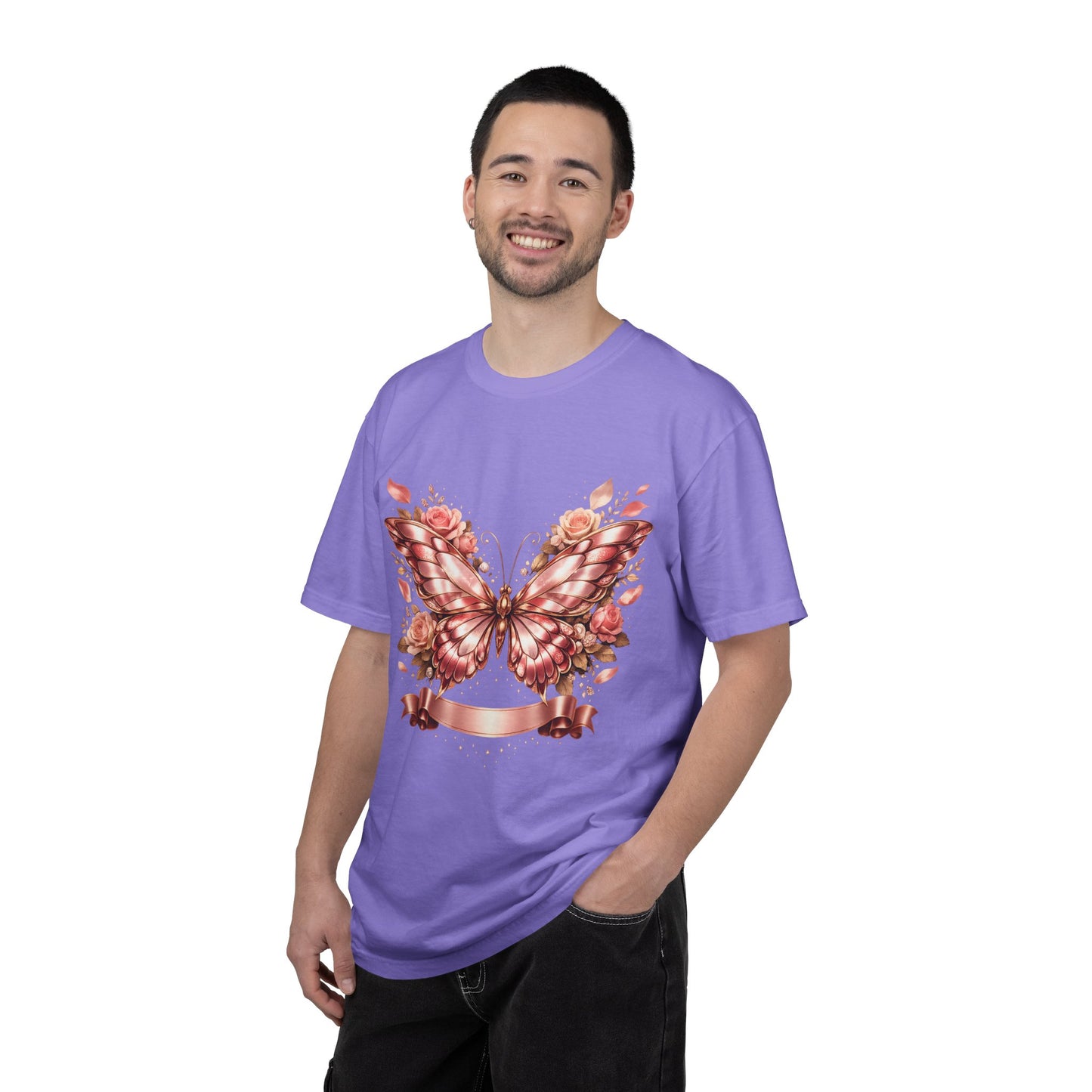 Rose Gold Butterfly T-Shirt — Floral Ribbon Graphic Tee