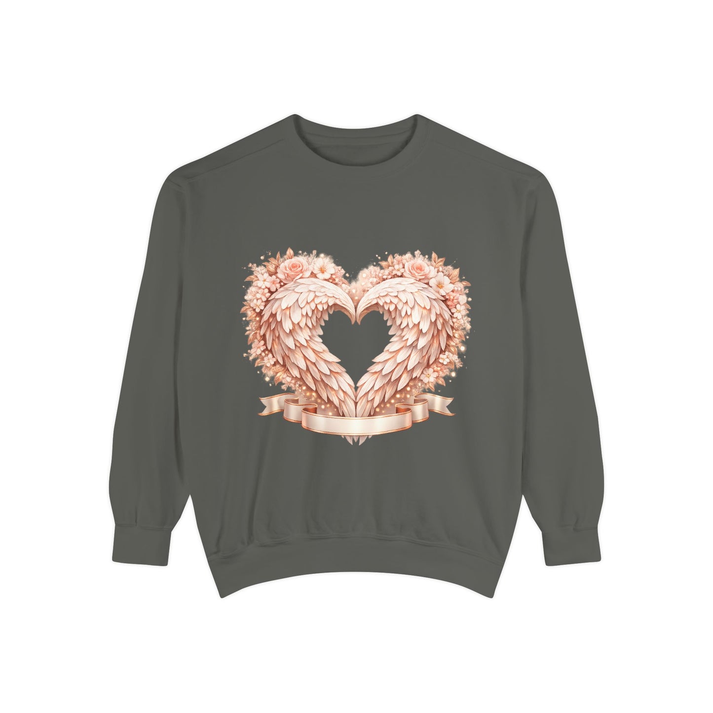 Heart Wings Sweatshirt — Rose Gold Floral Winged Heart Crewneck