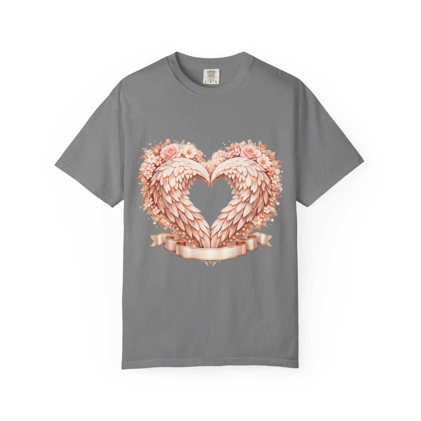 Angel Wing Heart T-Shirt — Floral Ribbon Love Graphic Tee