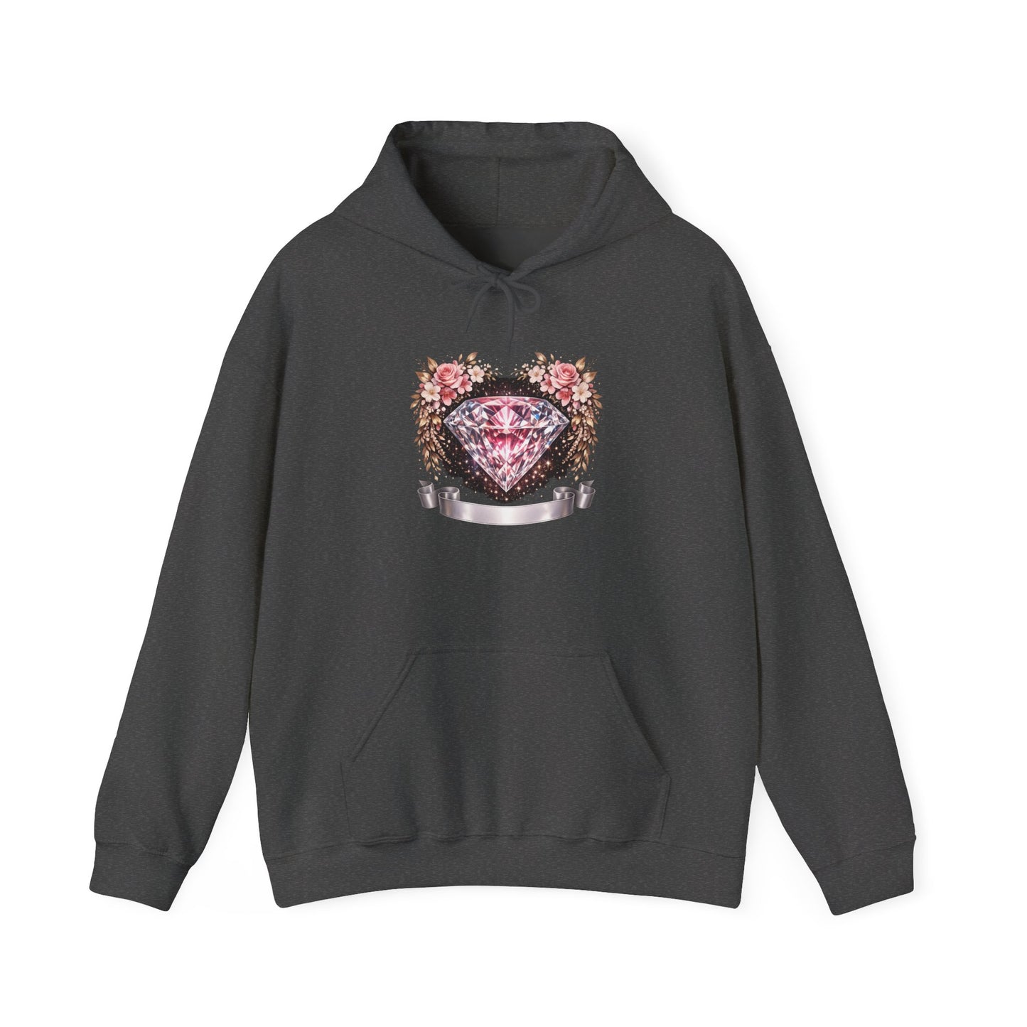 Hoodie — Pink Diamond Heart Floral Crest Hoodie