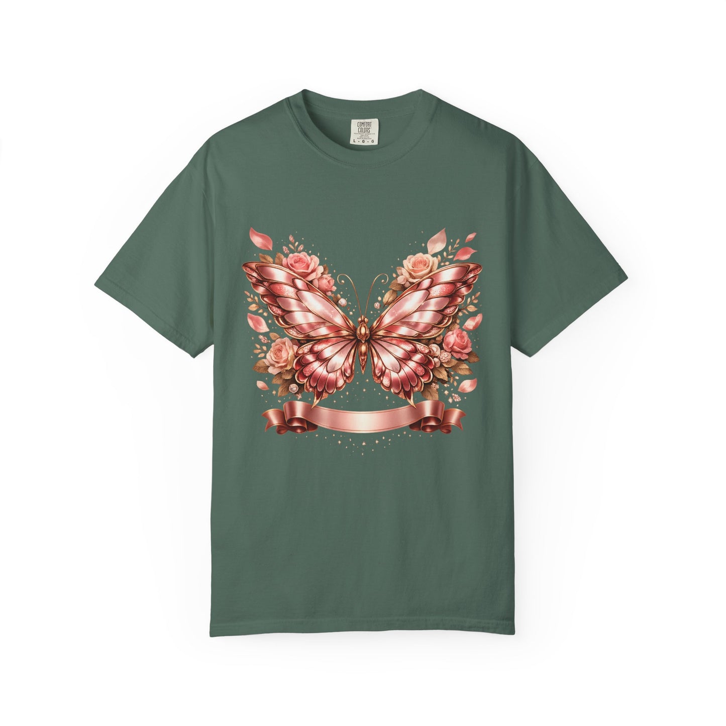 Rose Gold Butterfly T-Shirt — Floral Ribbon Graphic Tee