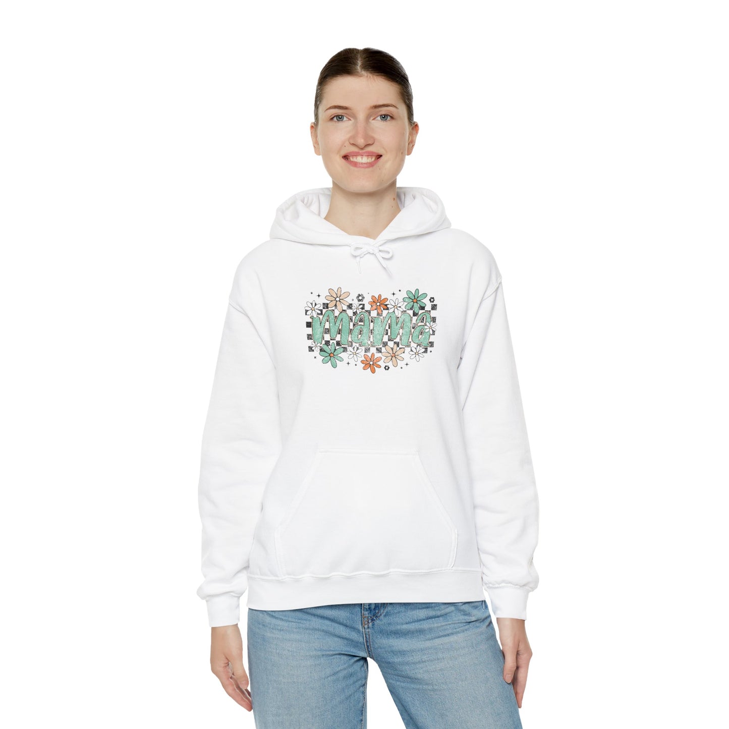 Floral Mama Hoodie – Checkerboard Green Mom Sweatshirt