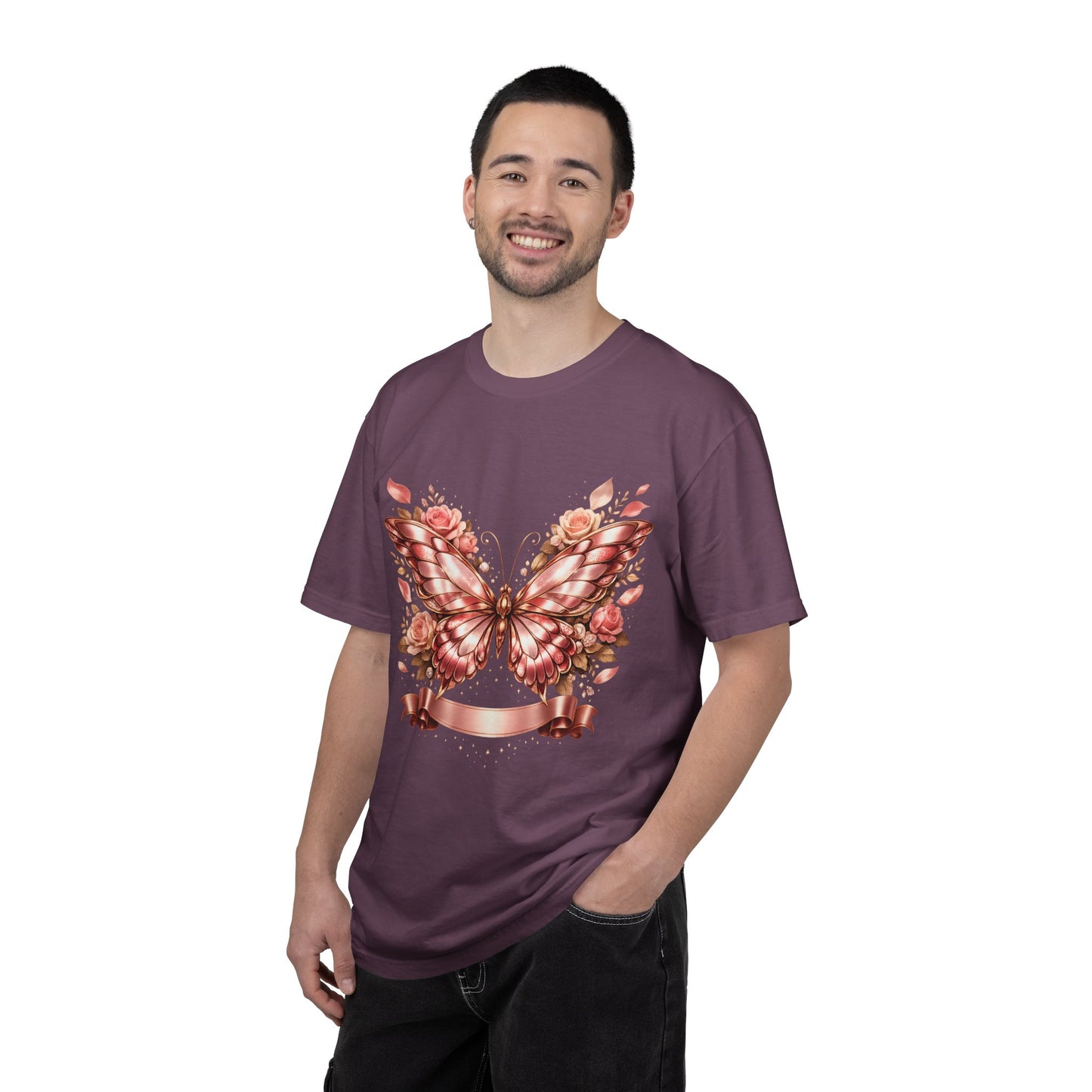 Rose Gold Butterfly T-Shirt — Floral Ribbon Graphic Tee