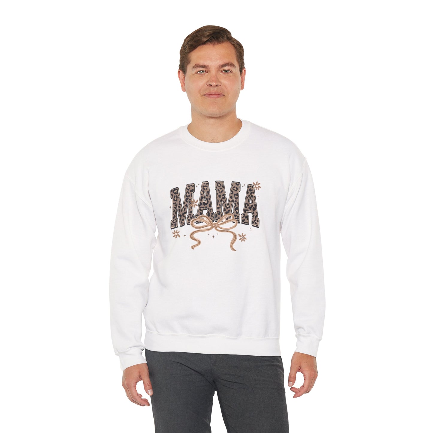 Mama Leopard Print Ribbon Sweatshirt | Mom Typography Crewneck
