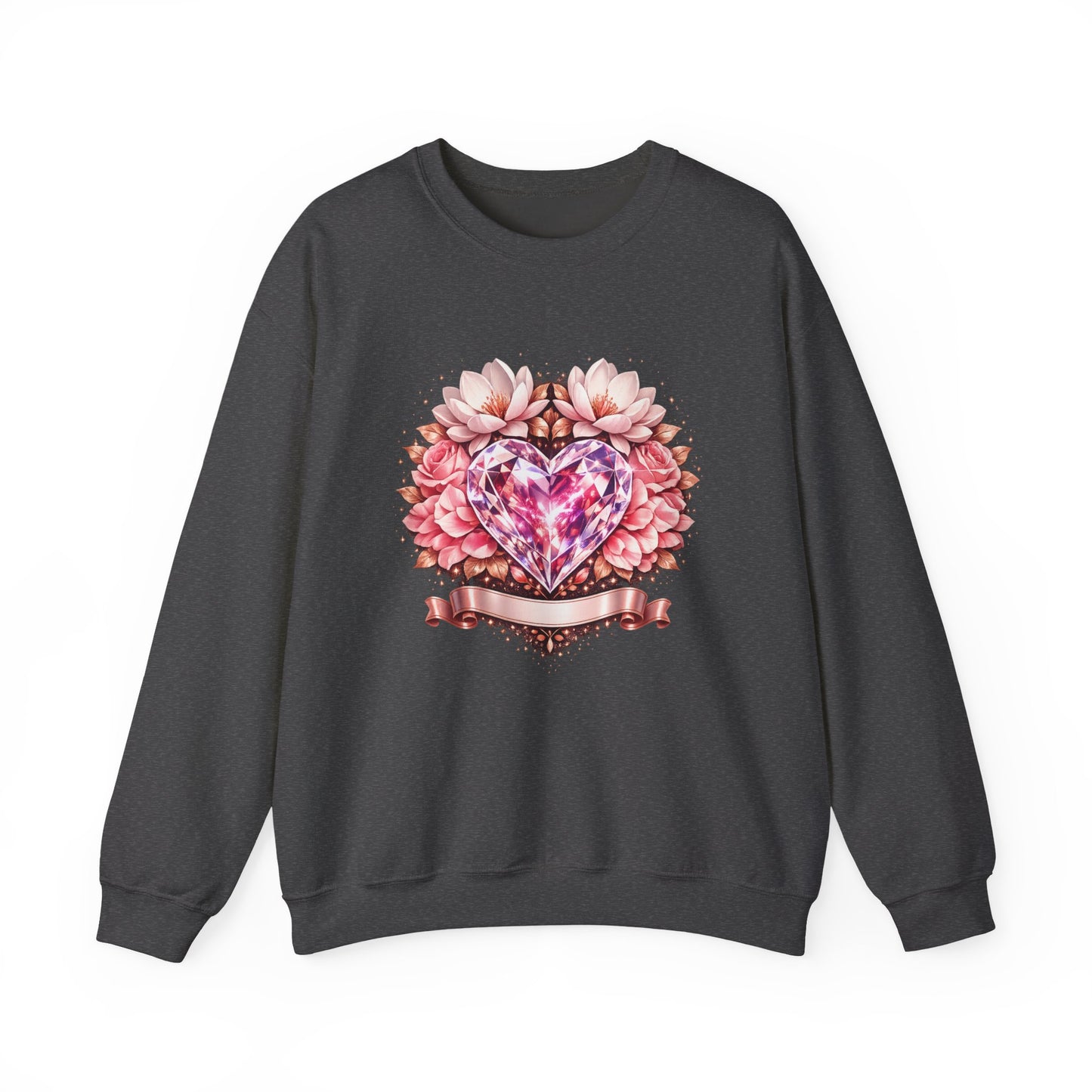 Crewneck Sweatshirt — Pink Gem Heart Floral Design