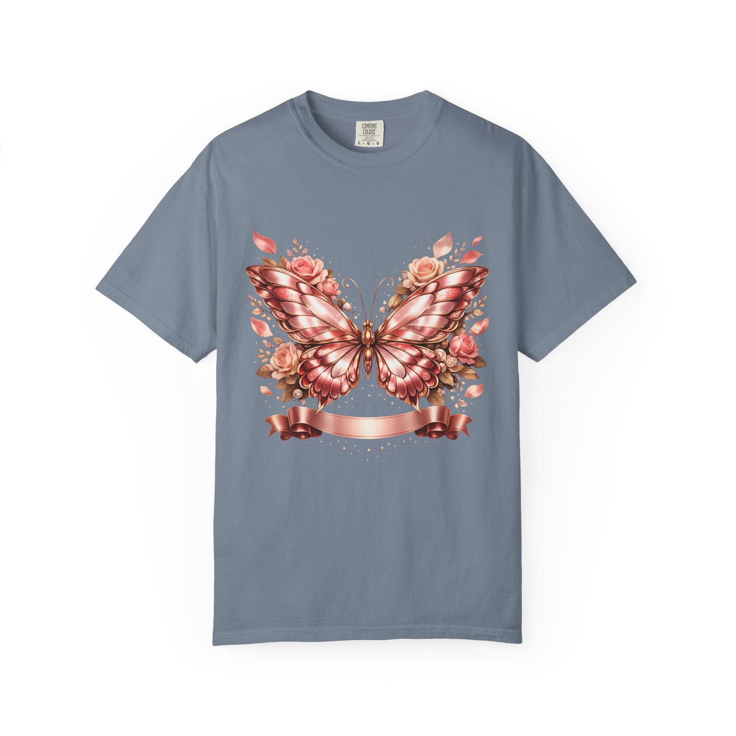 Rose Gold Butterfly T-Shirt — Floral Ribbon Graphic Tee