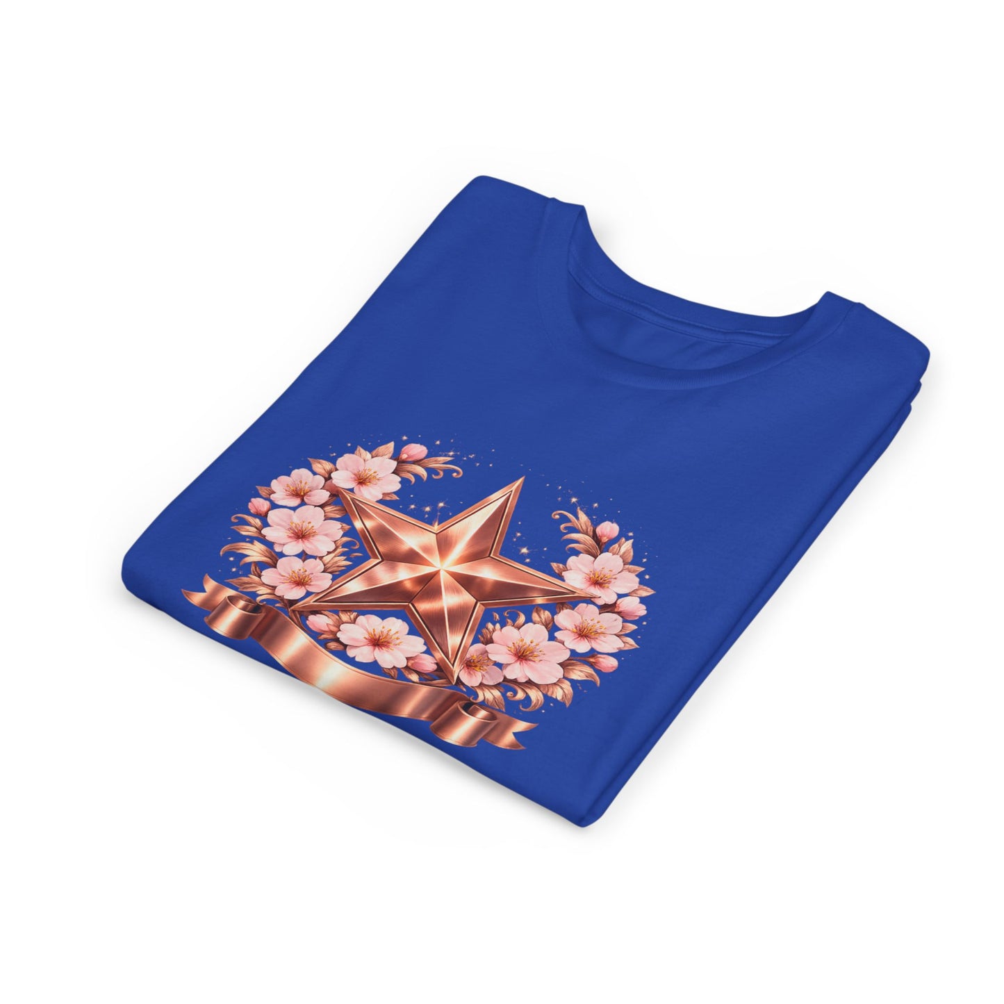 Youth Tee — Rose Gold Star with Cherry Blossom Wreath