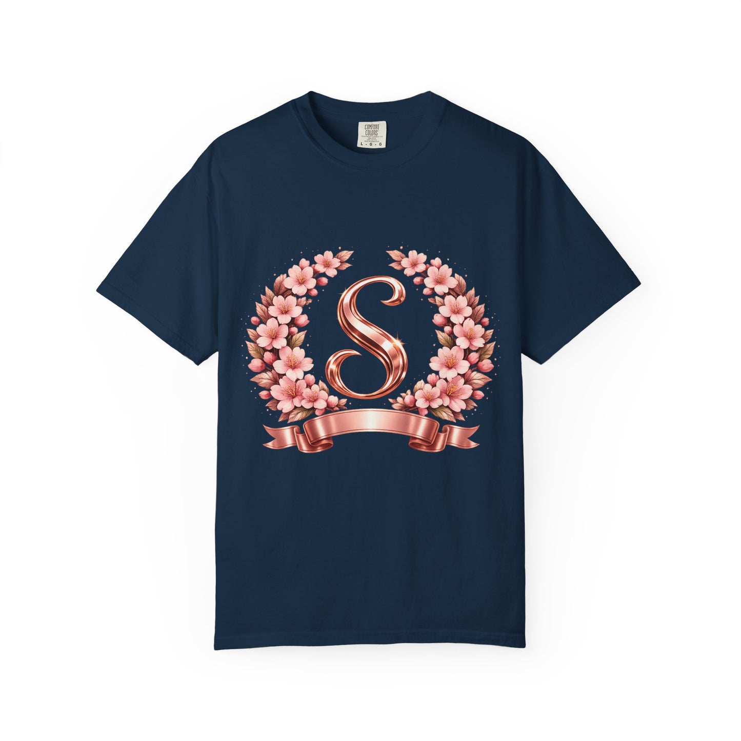 Floral Monogram 'S' T-Shirt — Rose Gold Wreath Tee