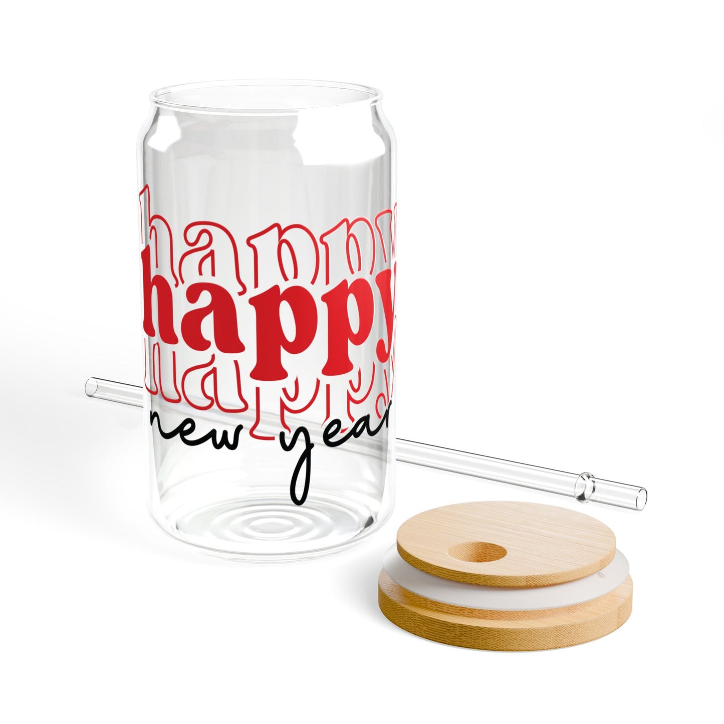 Happy New Year Sipper Glass | 16oz clear tumbler with straw