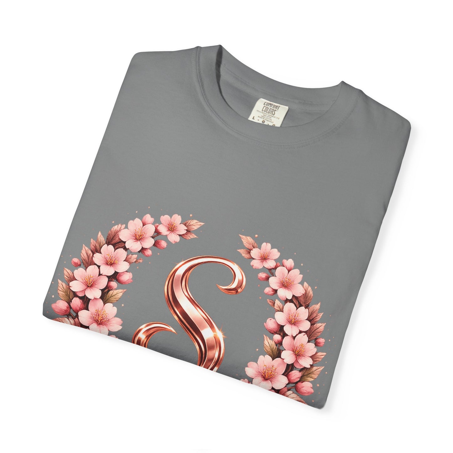 Floral Monogram 'S' T-Shirt — Rose Gold Wreath Tee
