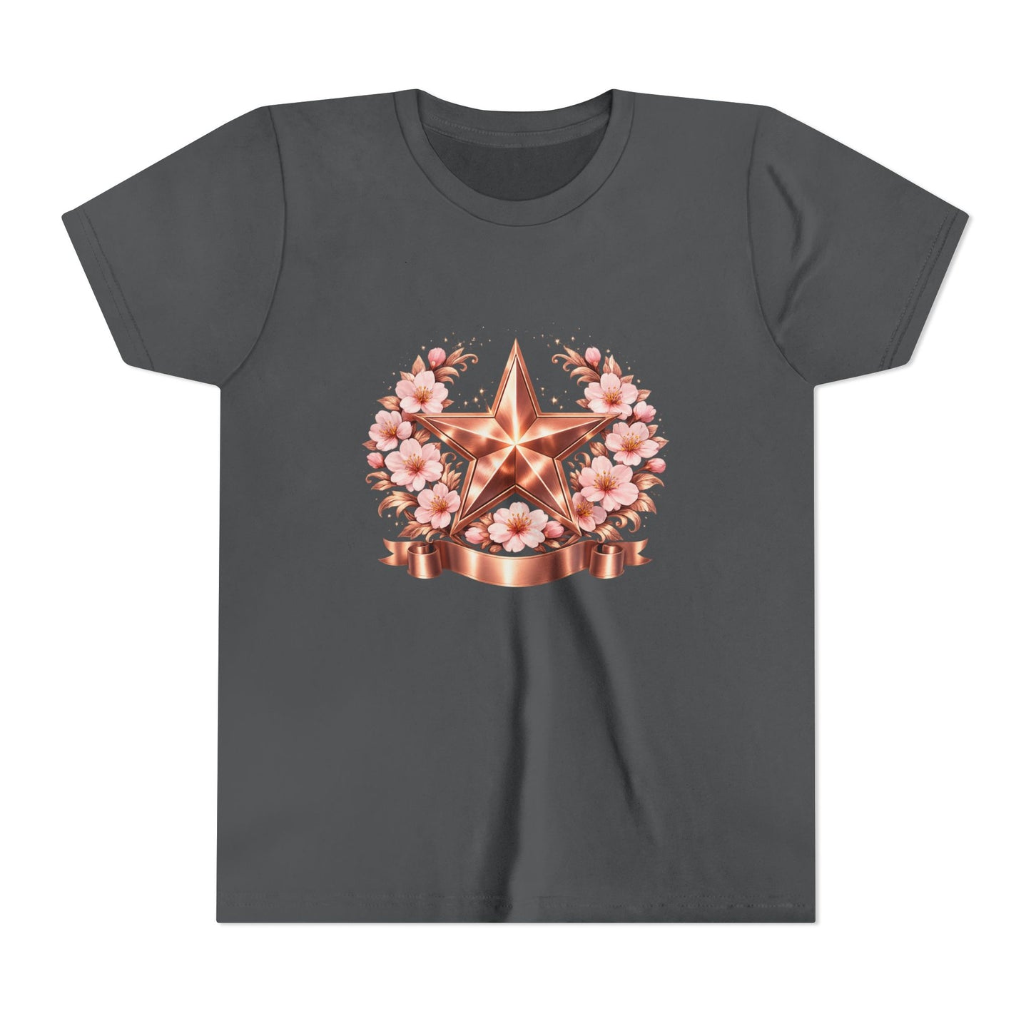 Youth Tee — Rose Gold Star with Cherry Blossom Wreath