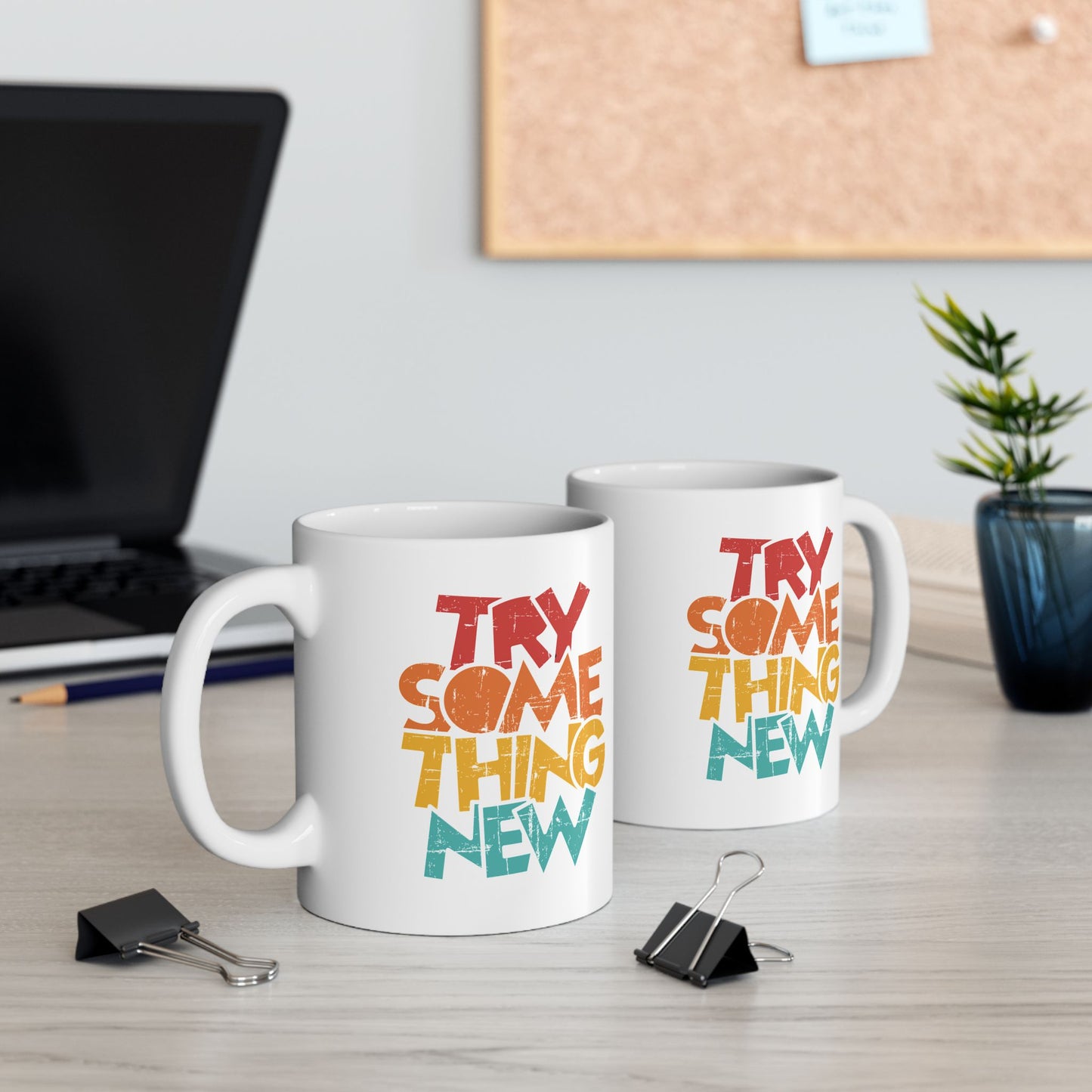 Retro Rainbow Text Mug | Colorful Stacked Phrase Ceramic Mug