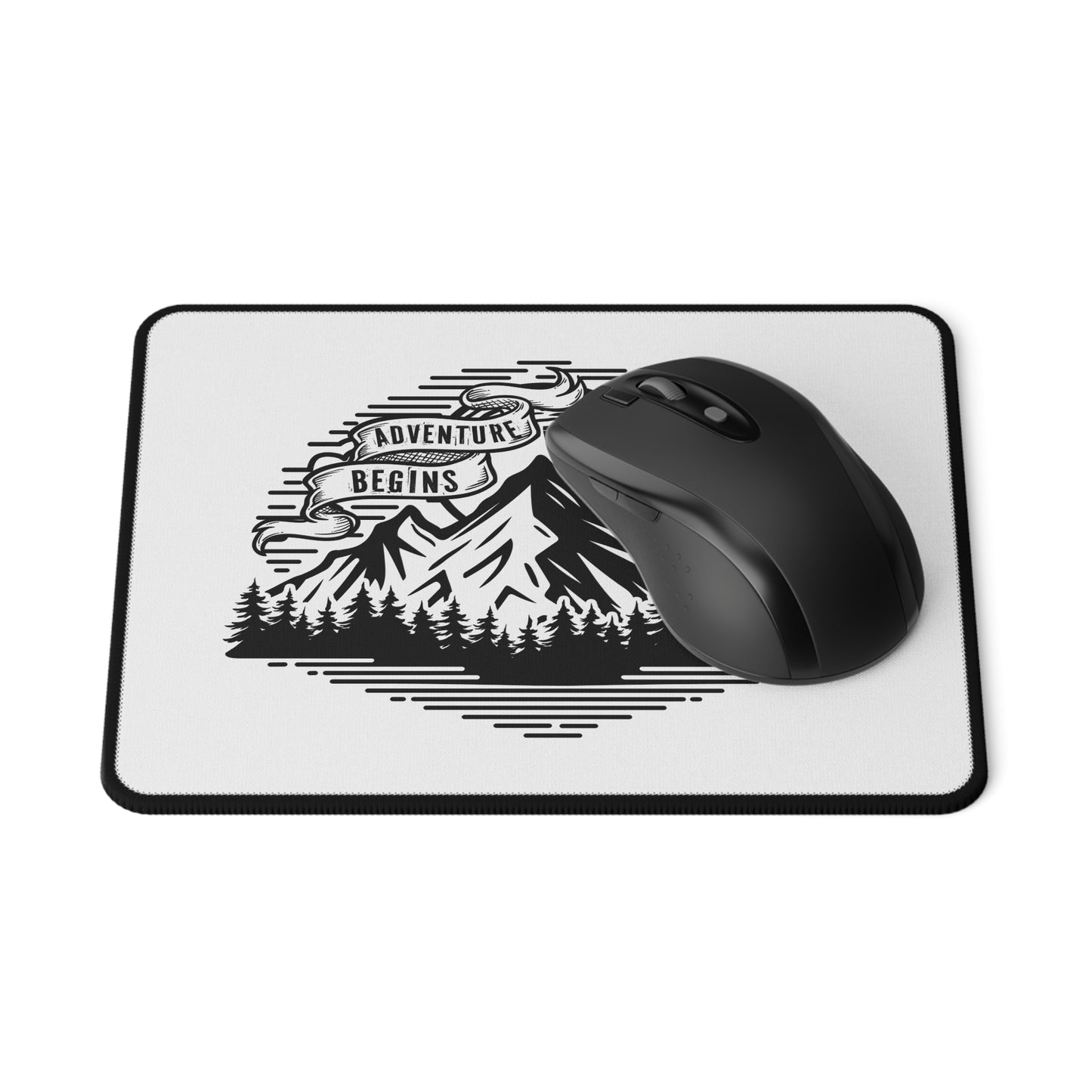 Adventure Begins Mountain Scene Mouse Pad | Camping Nature Desk Mat