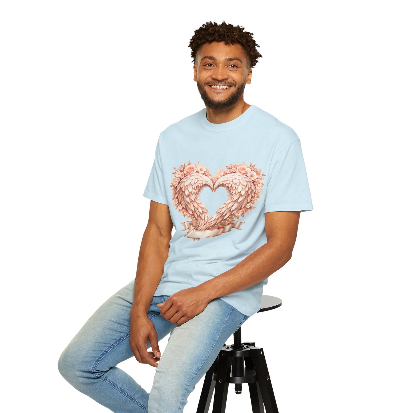 Angel Wing Heart T-Shirt — Floral Ribbon Love Graphic Tee