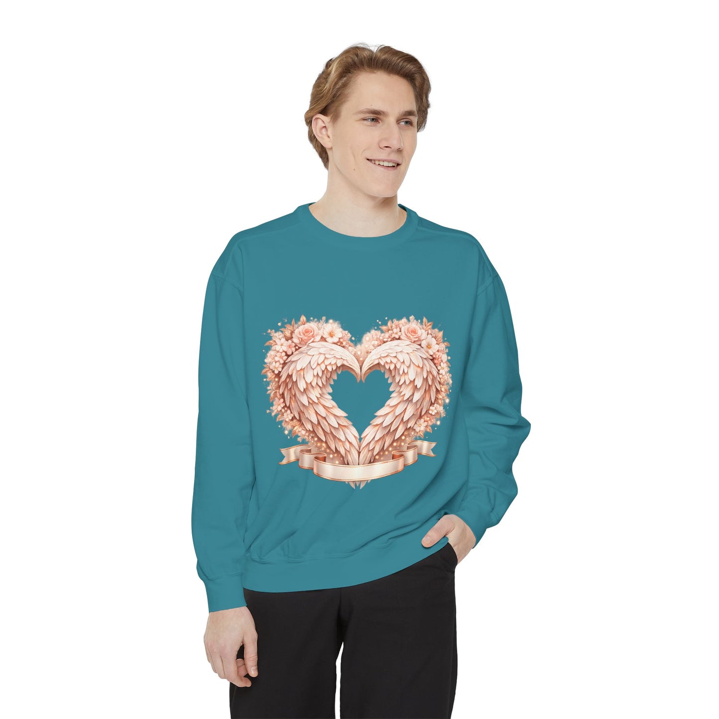 Heart Wings Sweatshirt — Rose Gold Floral Winged Heart Crewneck
