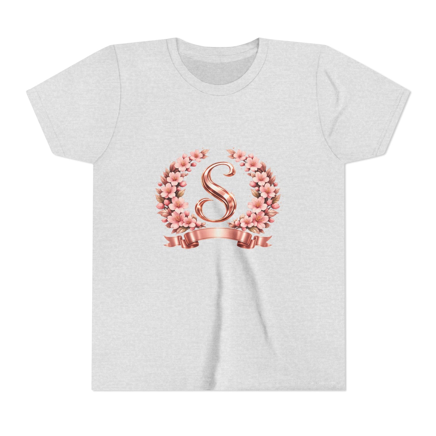 Youth Tee — Rose Gold Floral Monogram 'S' Shirt