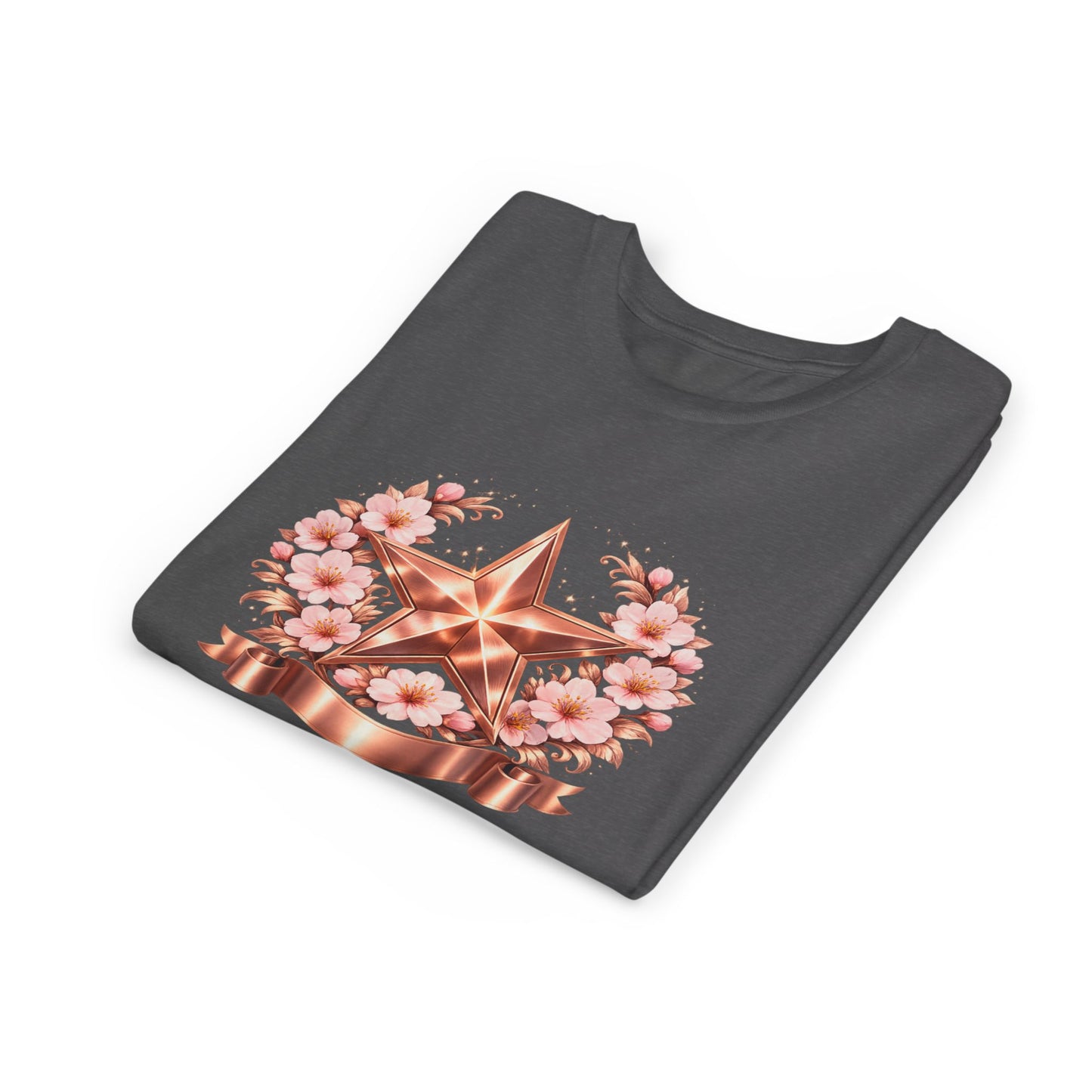Youth Tee — Rose Gold Star with Cherry Blossom Wreath