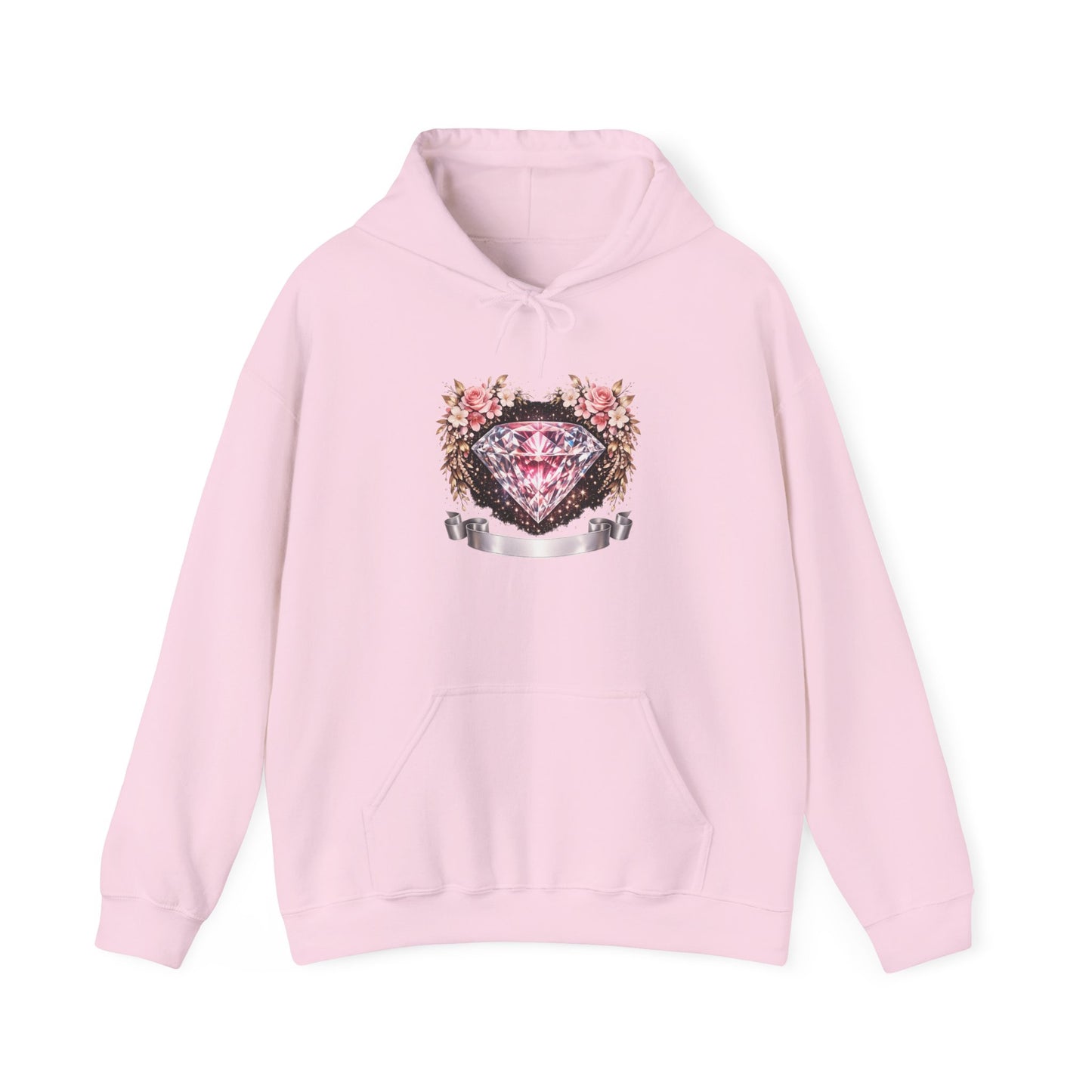Hoodie — Pink Diamond Heart Floral Crest Hoodie