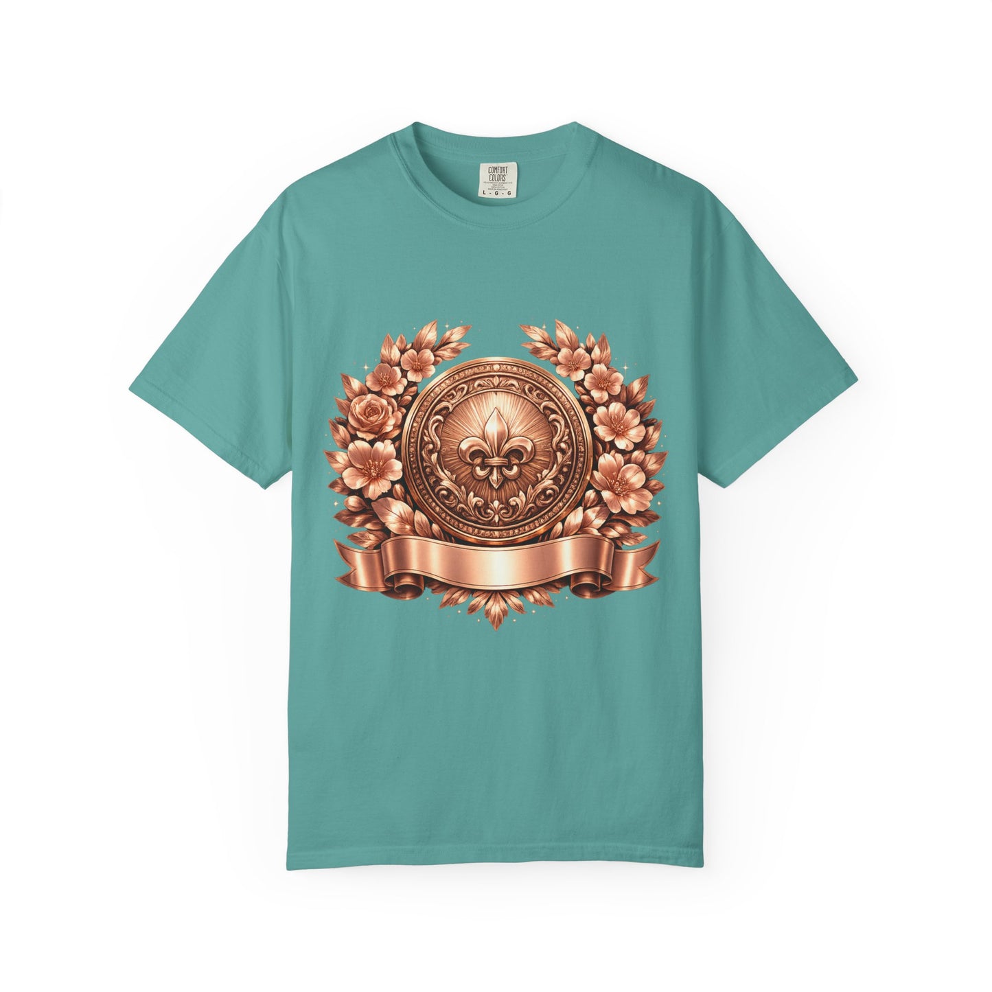 Vintage Fleur-de-Lis Crest T-Shirt — Bronze Laurel Emblem Tee