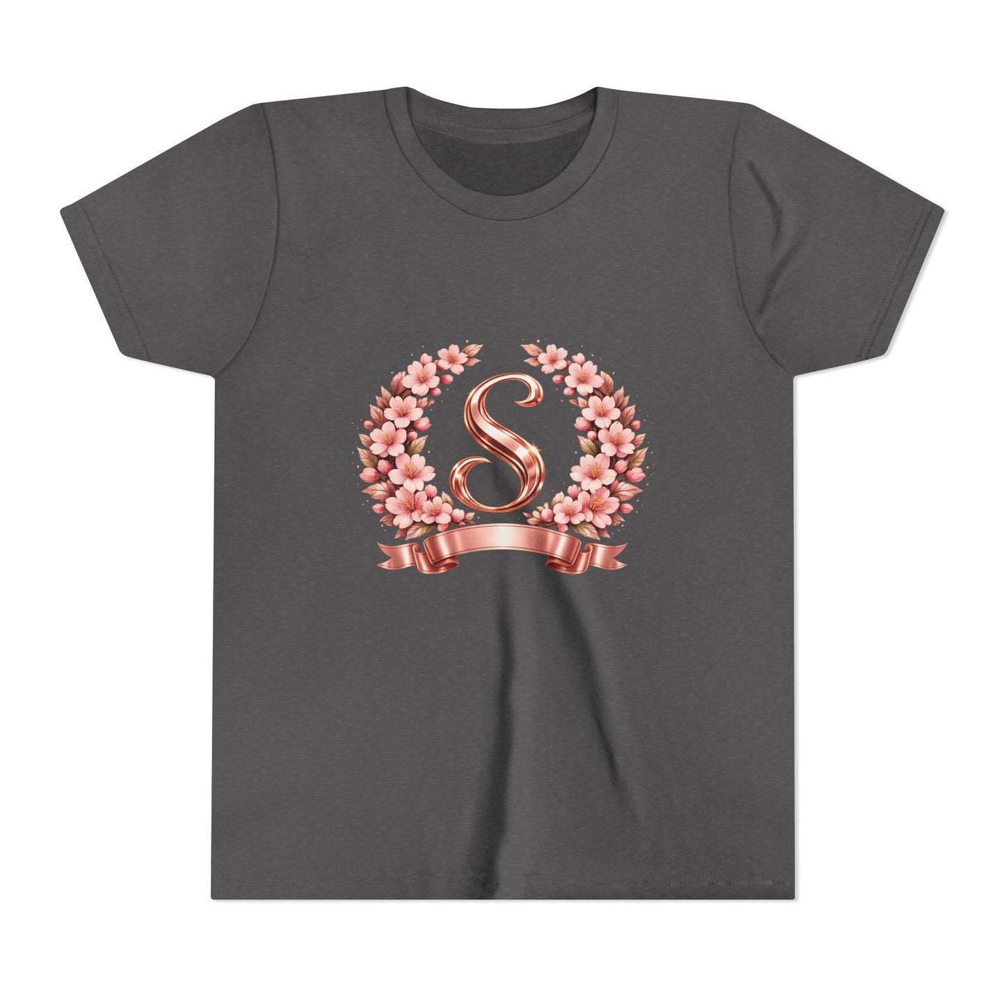 Youth Tee — Rose Gold Floral Monogram 'S' Shirt