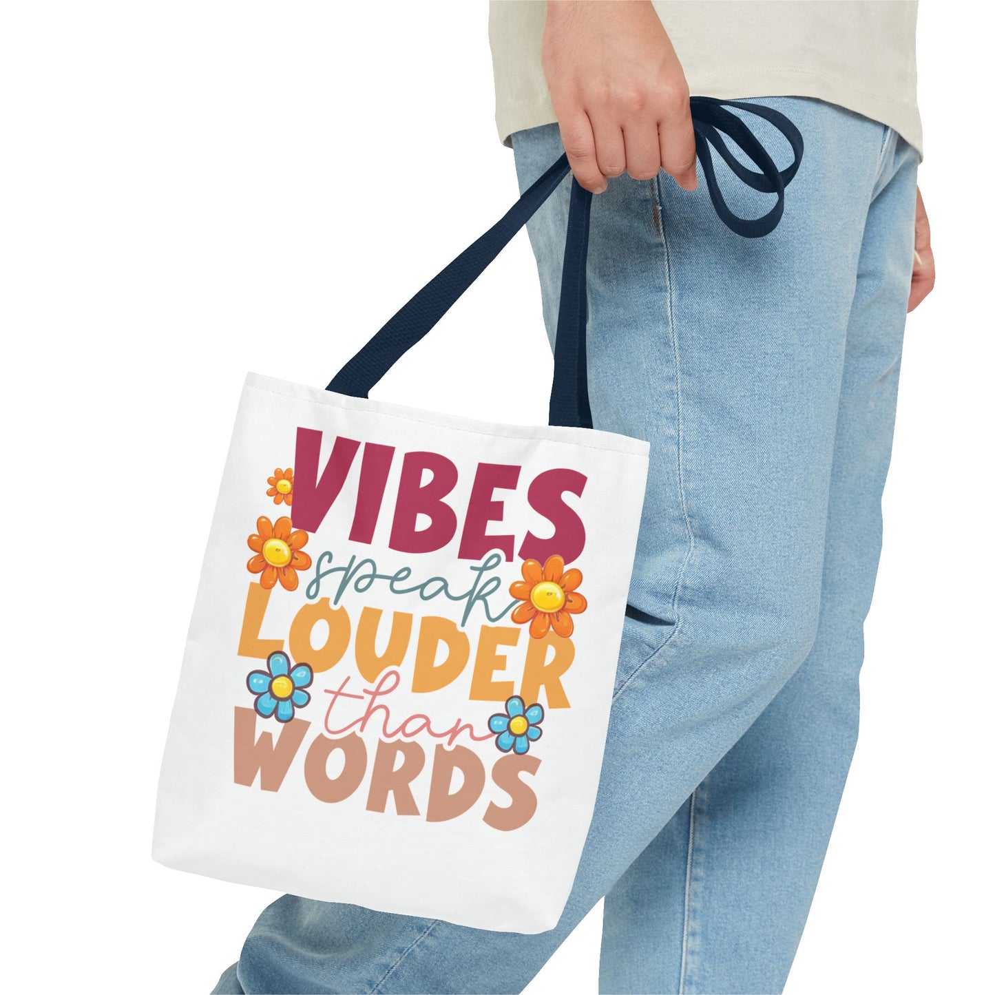 Vibes Speak Louder Than Words Tote | Retro Flower Typography