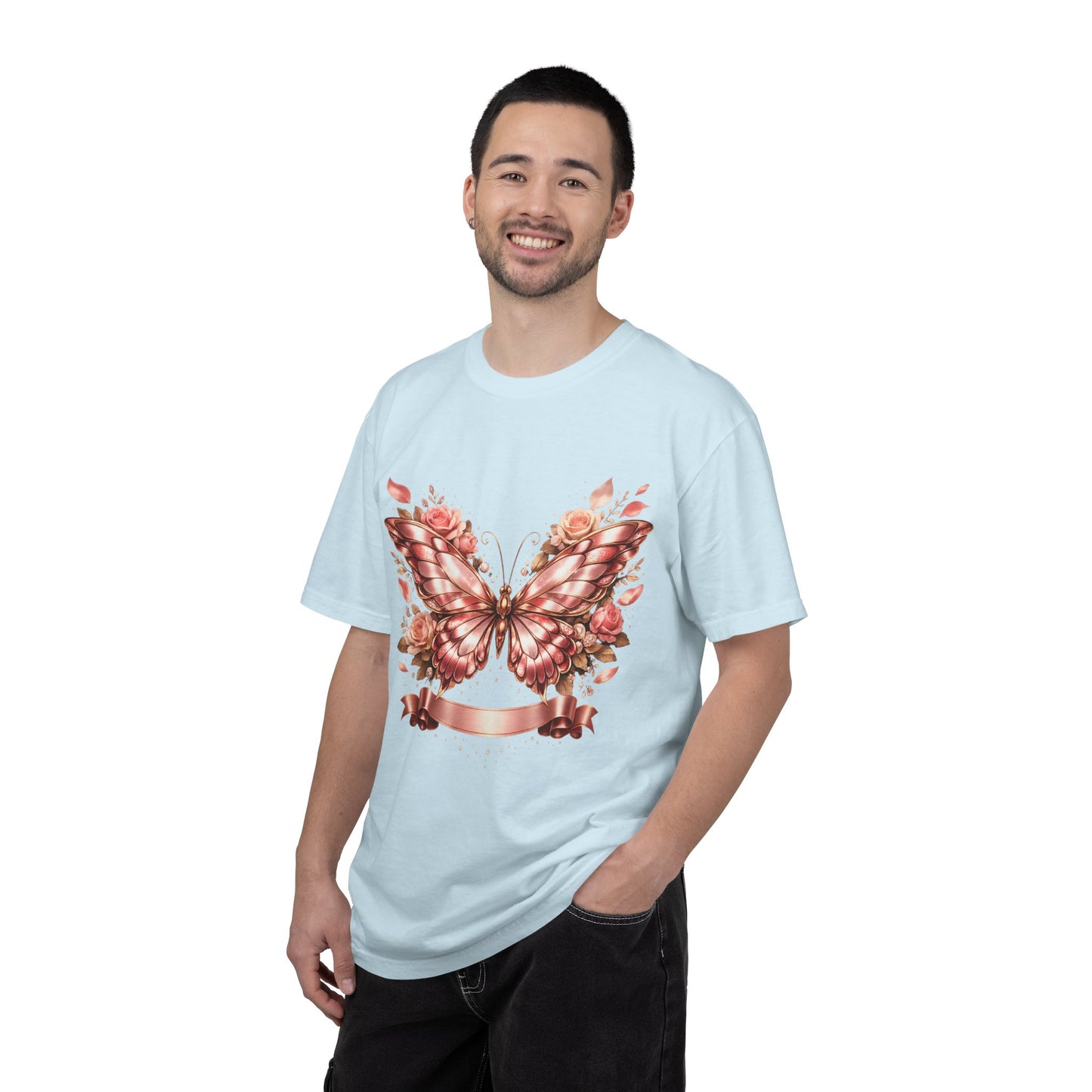 Rose Gold Butterfly T-Shirt — Floral Ribbon Graphic Tee