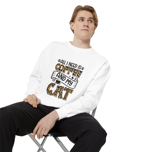 All I Need Is Coffee and My Cat Sweatshirt | Leopard Print Cat Design