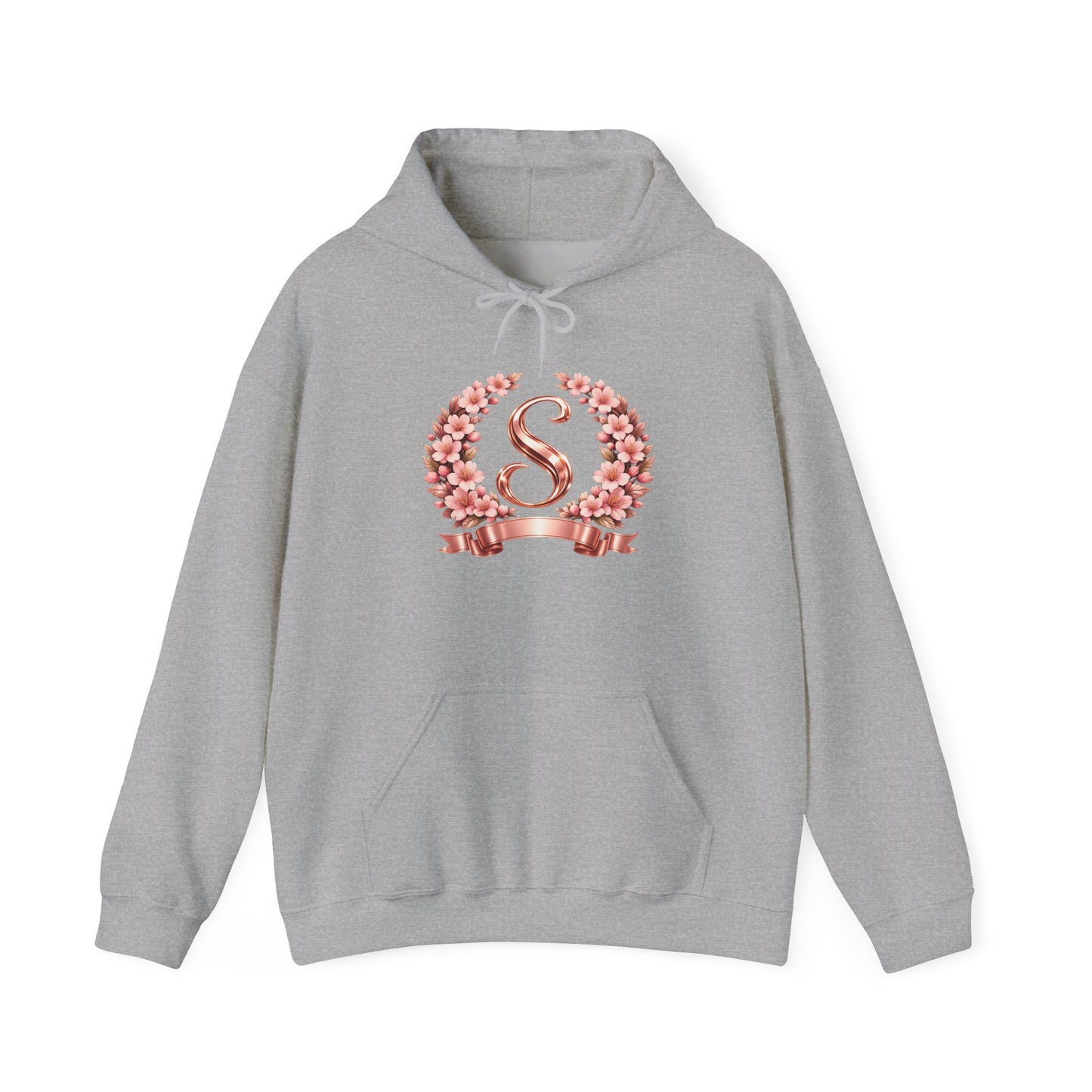 Rose Gold Initial 'S' Wreath Hoodie - Monogram Floral Sweatshirt