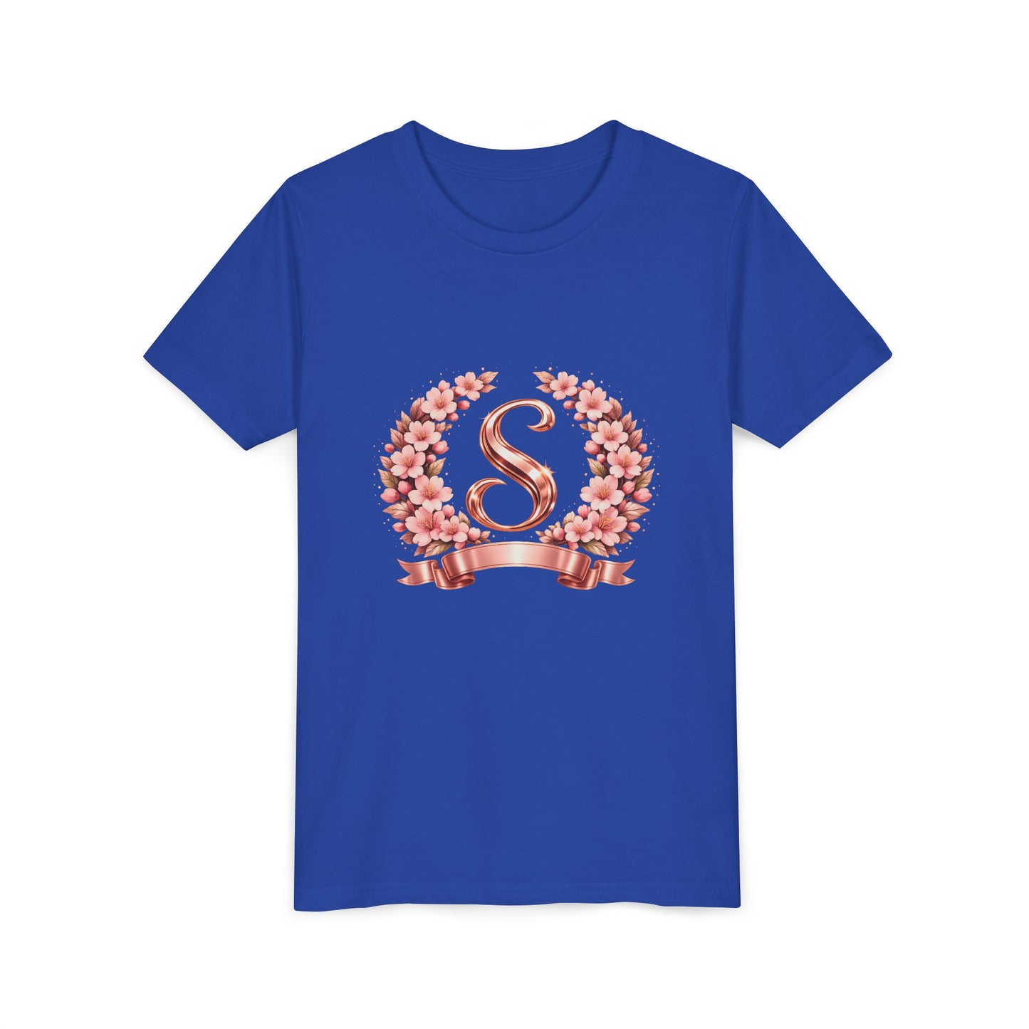 Youth Tee — Rose Gold Floral Monogram 'S' Shirt