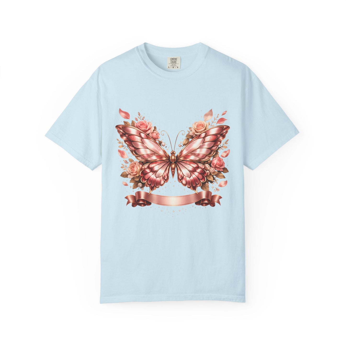 Rose Gold Butterfly T-Shirt — Floral Ribbon Graphic Tee