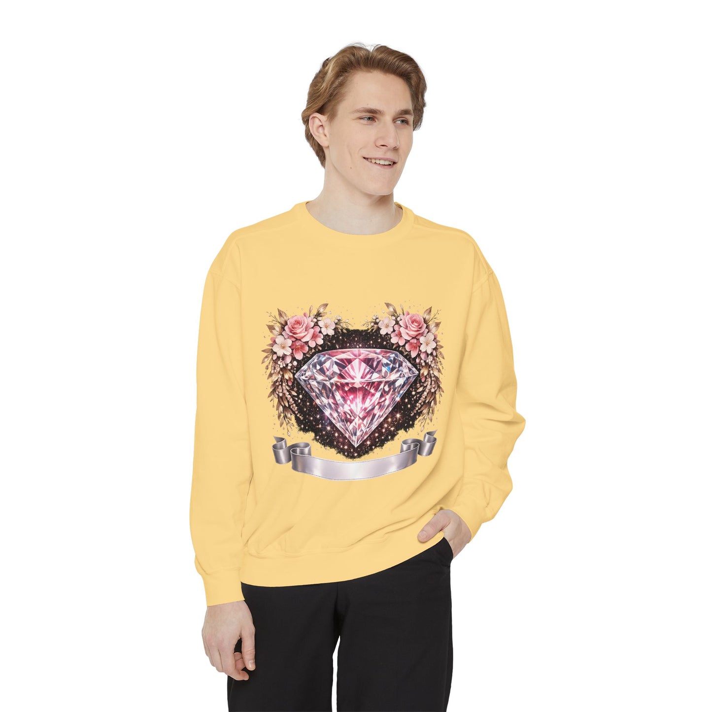 Diamond Floral Sweatshirt — Pink Gem Graphic Crewneck