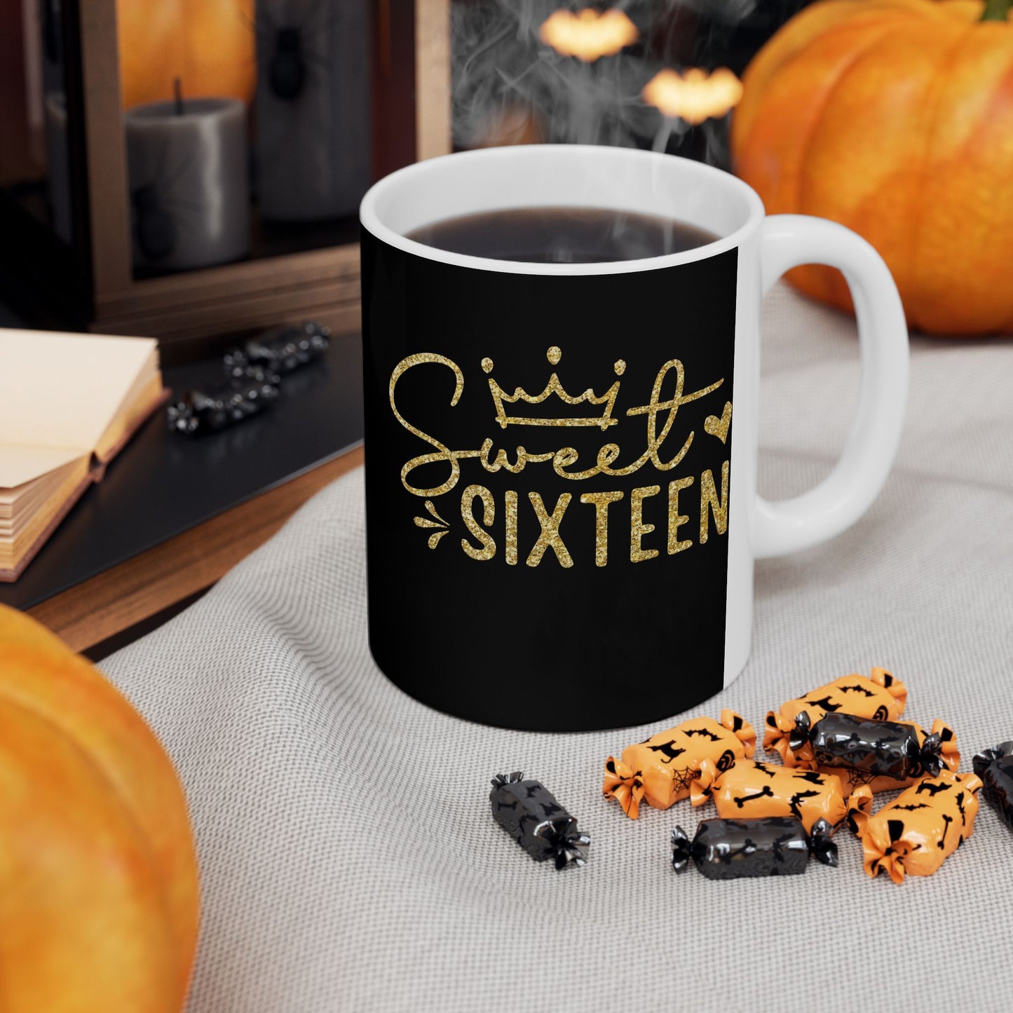 Sweet Sixteen Mug | Black and Gold Birthday Ceramic Mug