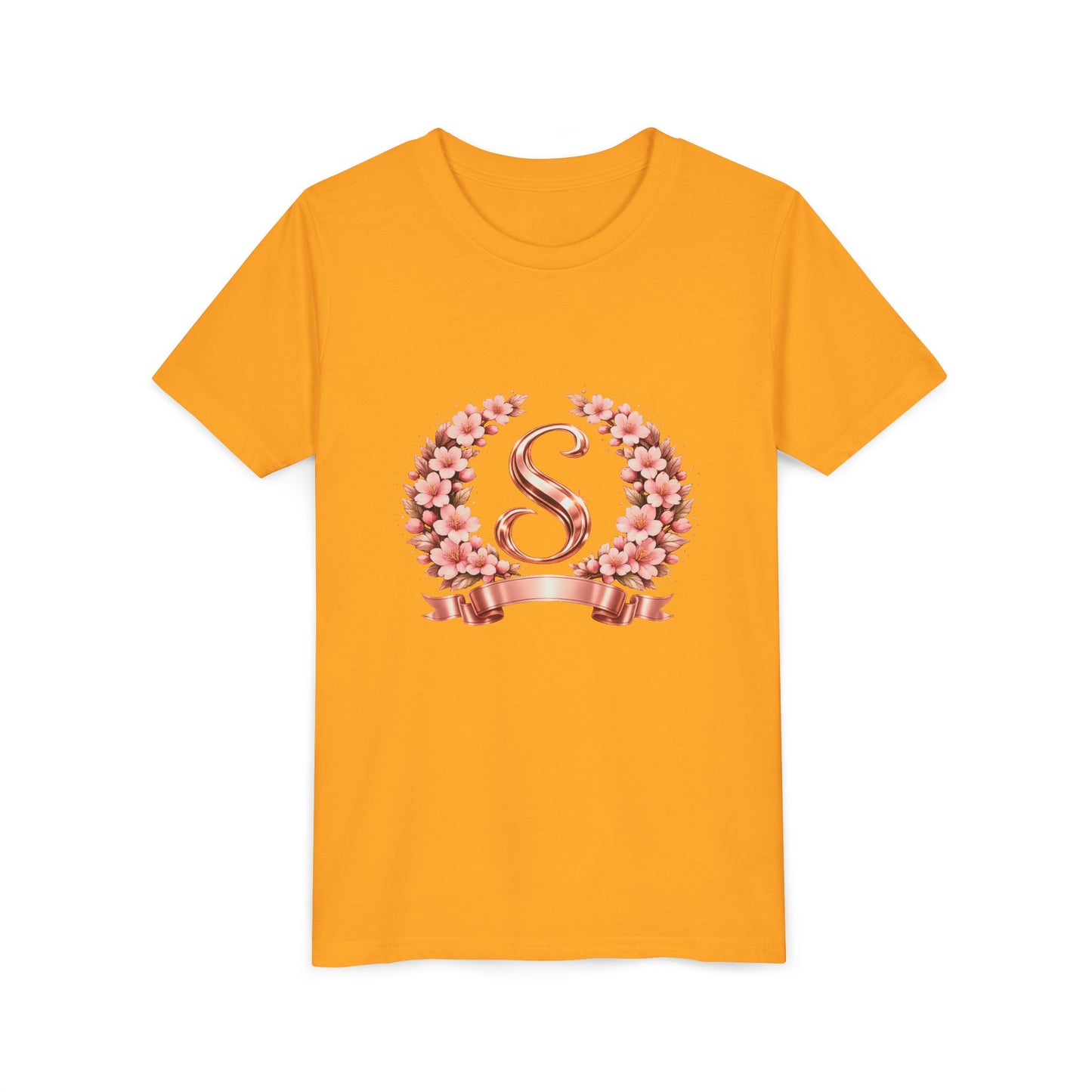 Youth Tee — Rose Gold Floral Monogram 'S' Shirt