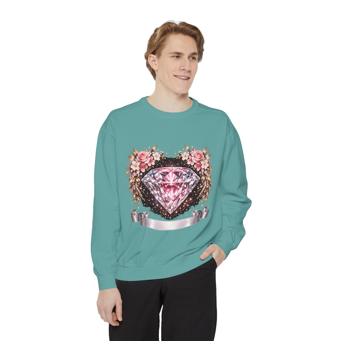 Diamond Floral Sweatshirt — Pink Gem Graphic Crewneck