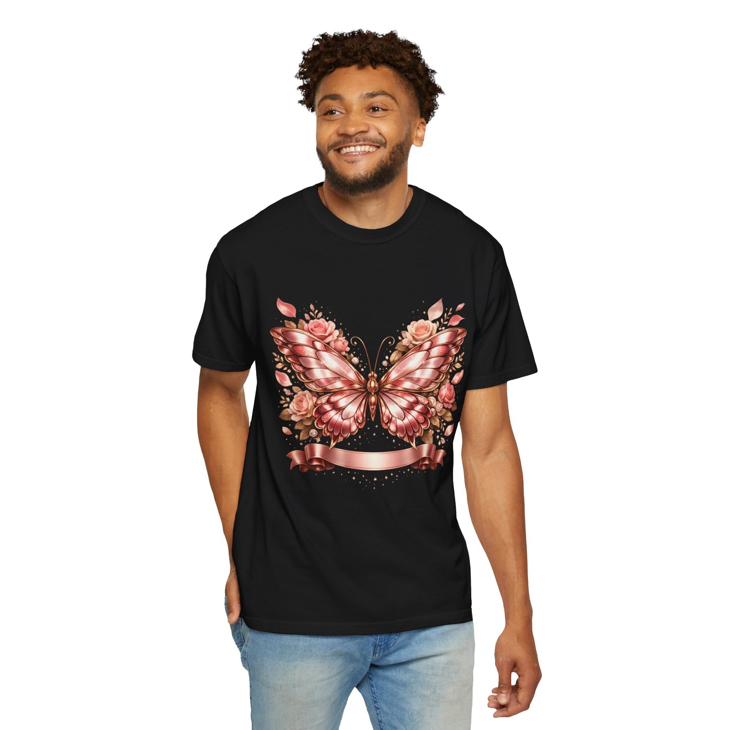 Rose Gold Butterfly T-Shirt — Floral Ribbon Graphic Tee