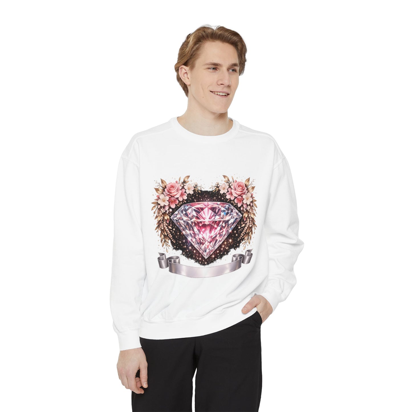 Diamond Floral Sweatshirt — Pink Gem Graphic Crewneck