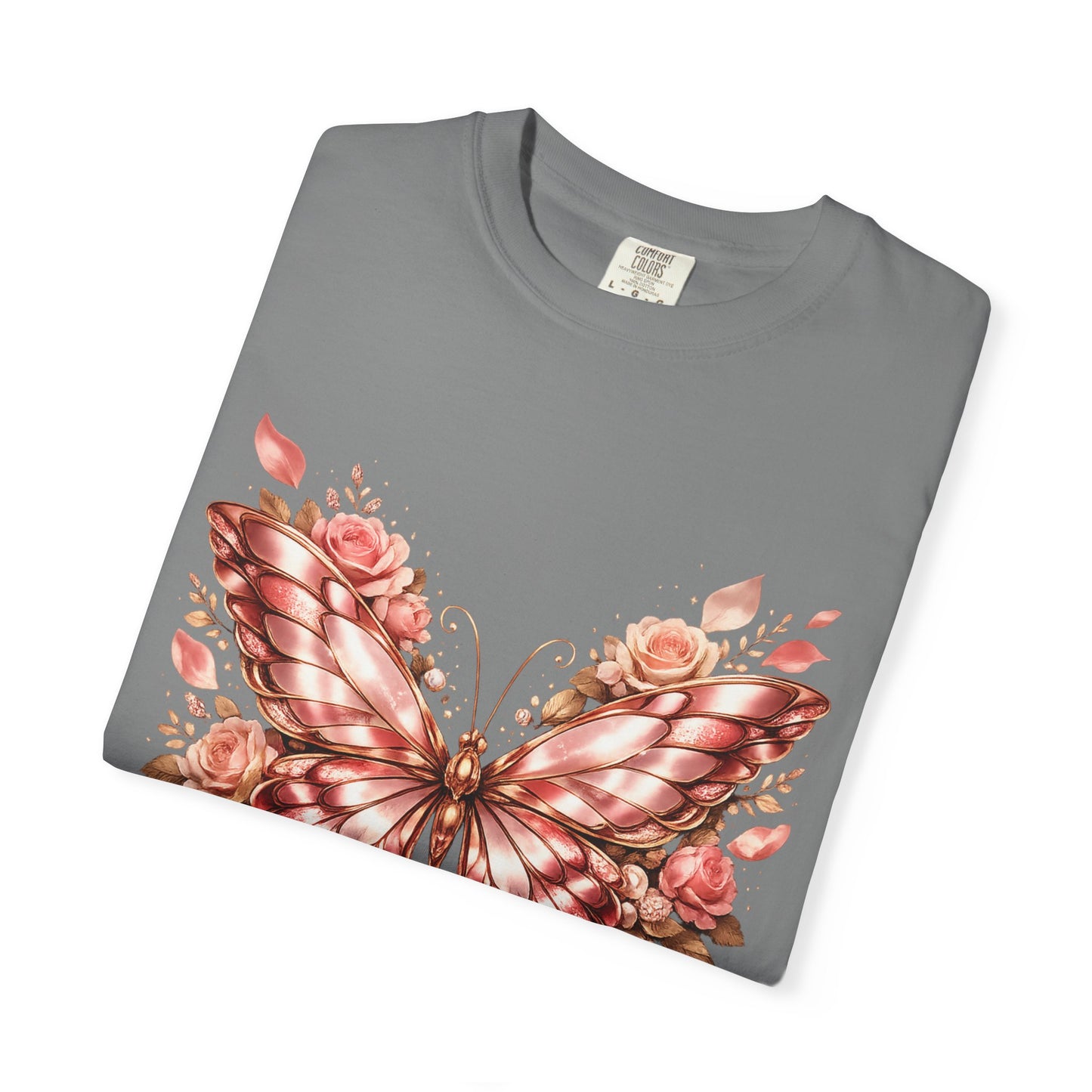 Rose Gold Butterfly T-Shirt — Floral Ribbon Graphic Tee