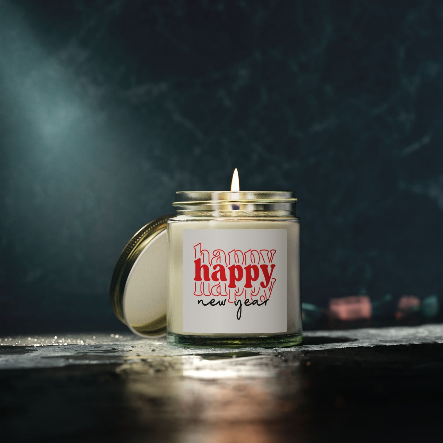 Happy New Year Typography Candle | Coconut Apricot Wax Jar