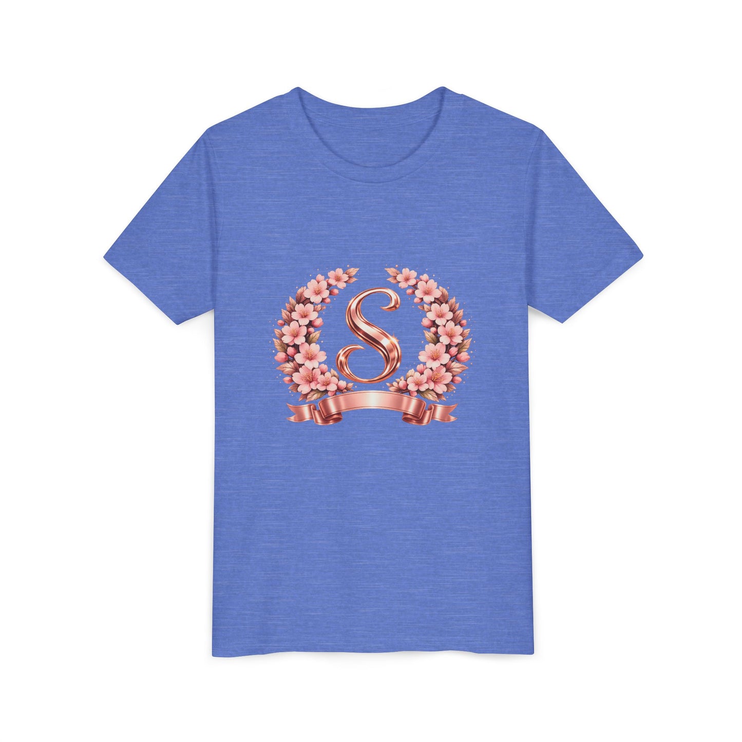 Youth Tee — Rose Gold Floral Monogram 'S' Shirt