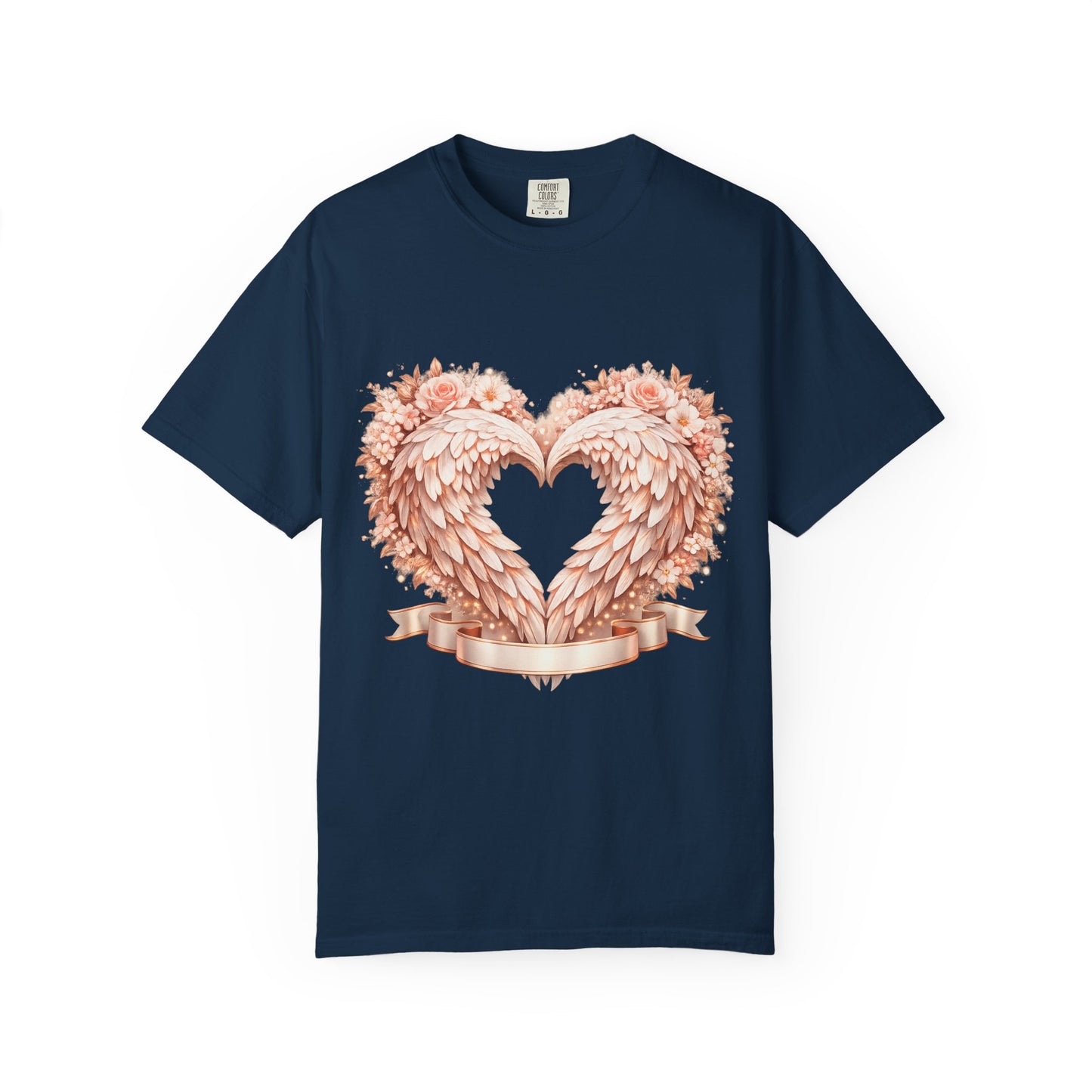Angel Wing Heart T-Shirt — Floral Ribbon Love Graphic Tee