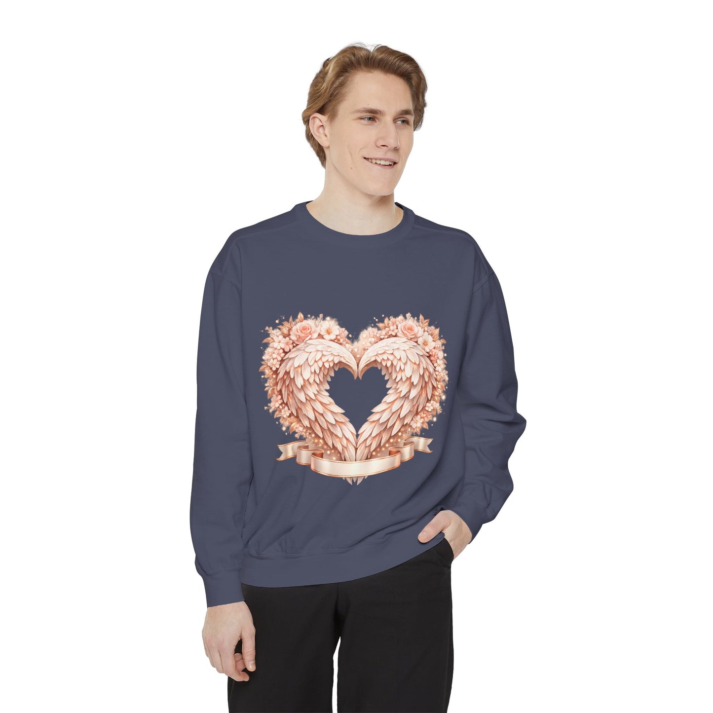 Heart Wings Sweatshirt — Rose Gold Floral Winged Heart Crewneck