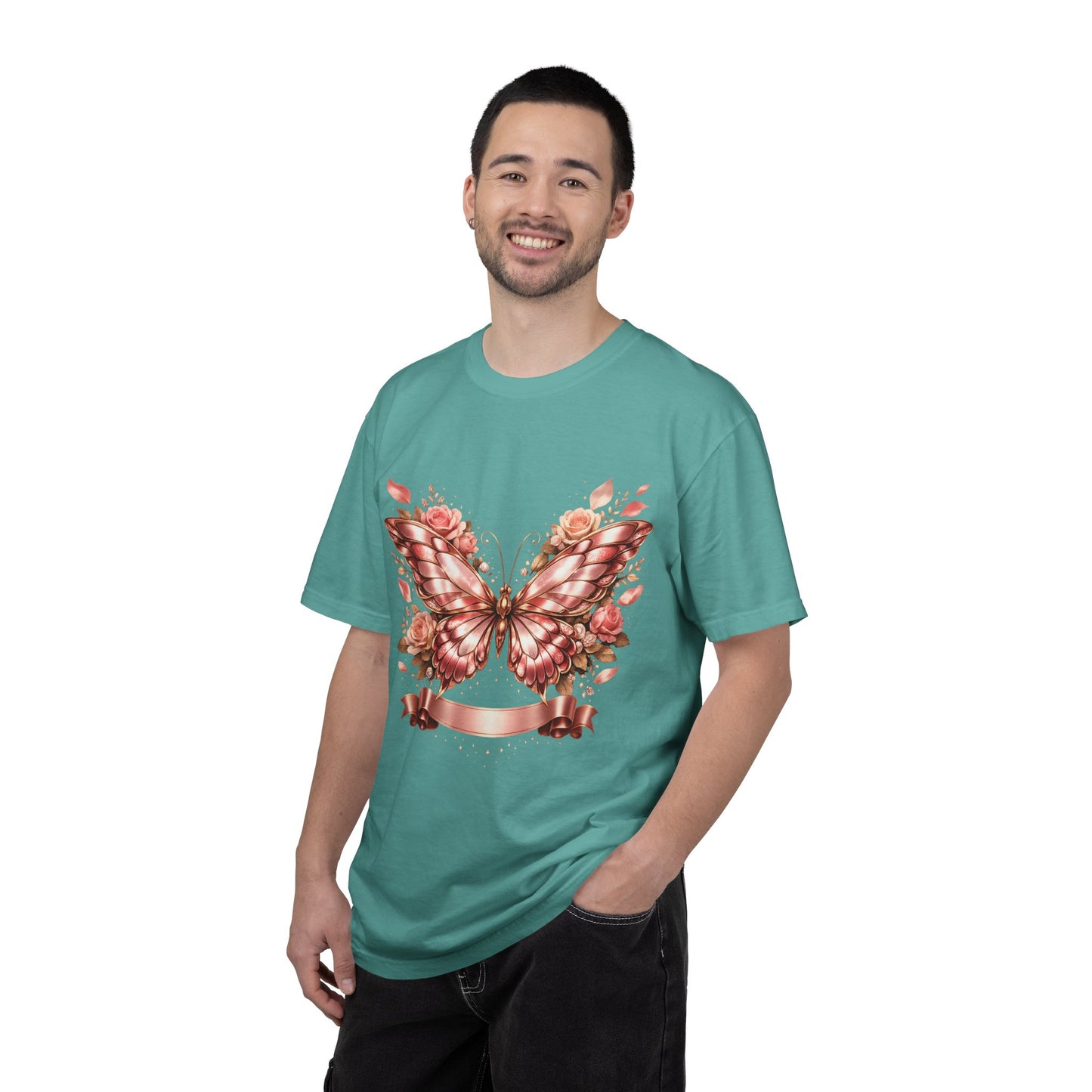 Rose Gold Butterfly T-Shirt — Floral Ribbon Graphic Tee