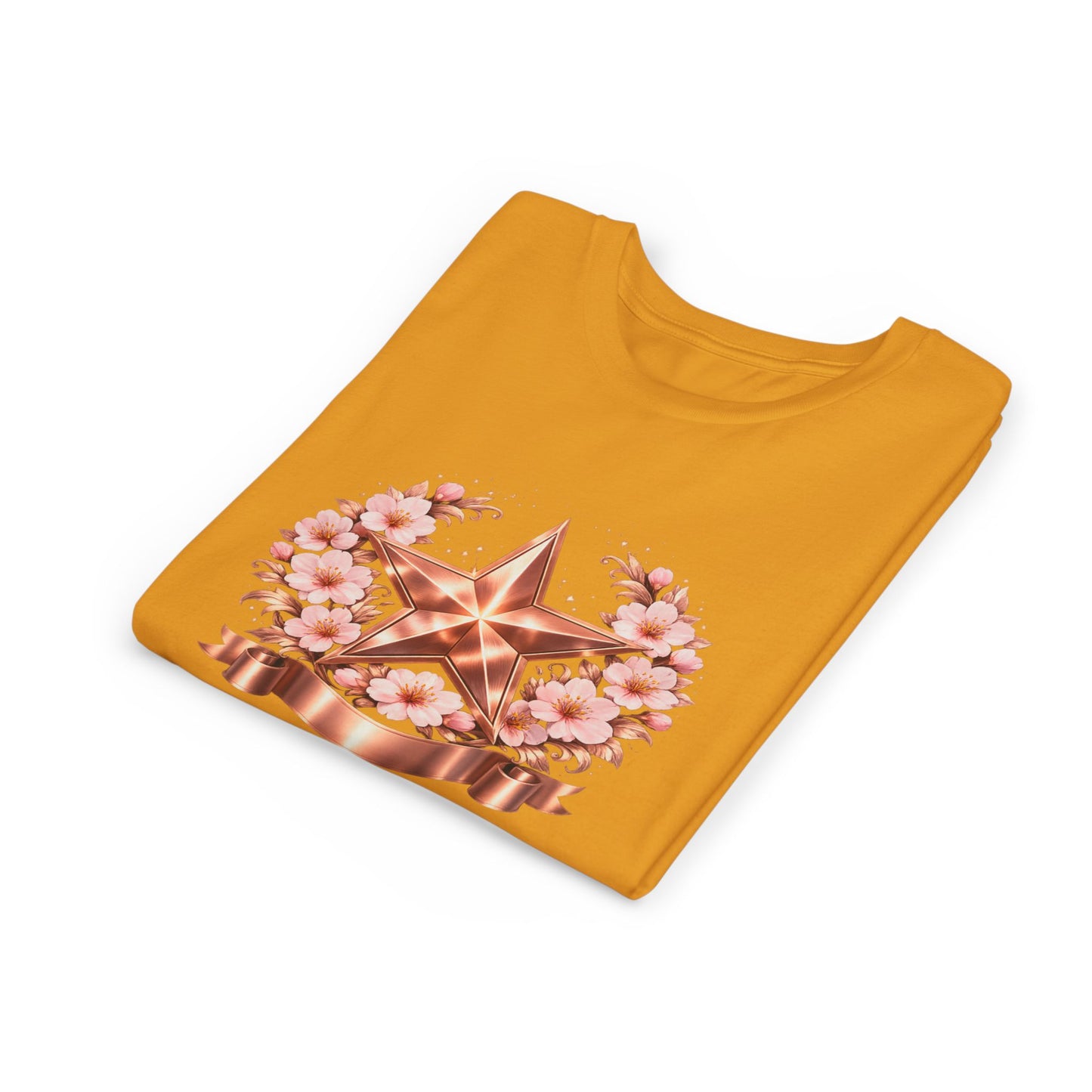 Youth Tee — Rose Gold Star with Cherry Blossom Wreath