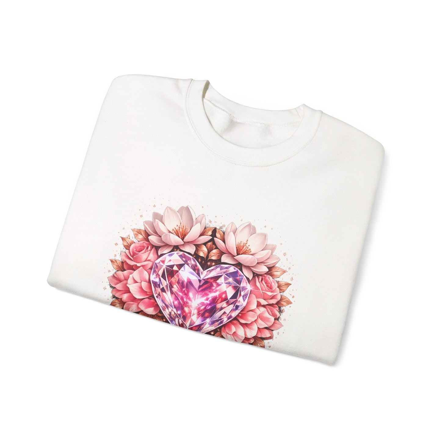 Crewneck Sweatshirt — Pink Gem Heart Floral Design