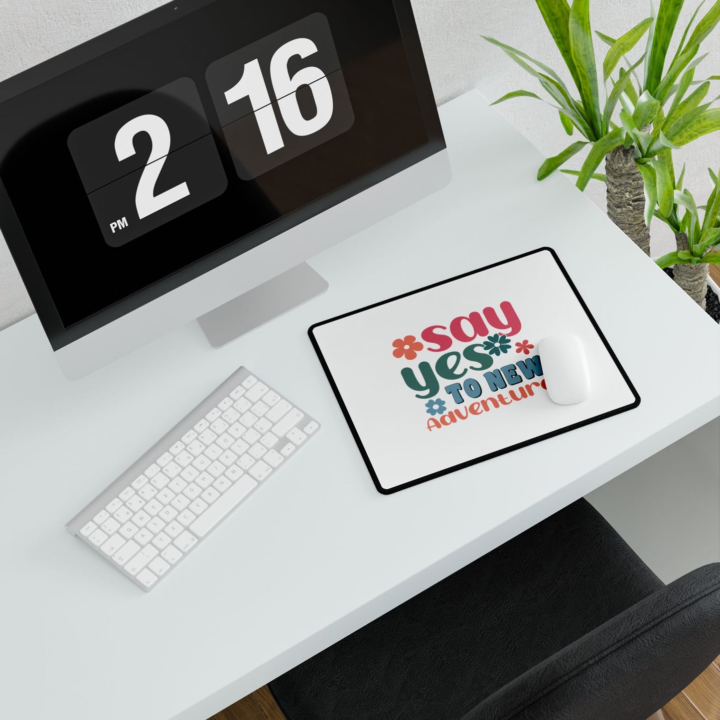 Say Yes to New Adventure Desk Mat | Retro Floral Typography