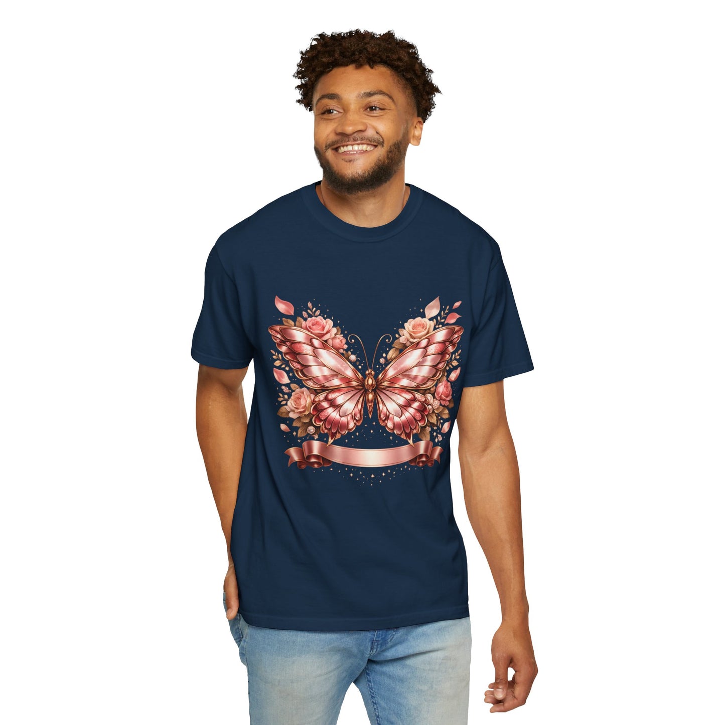 Rose Gold Butterfly T-Shirt — Floral Ribbon Graphic Tee