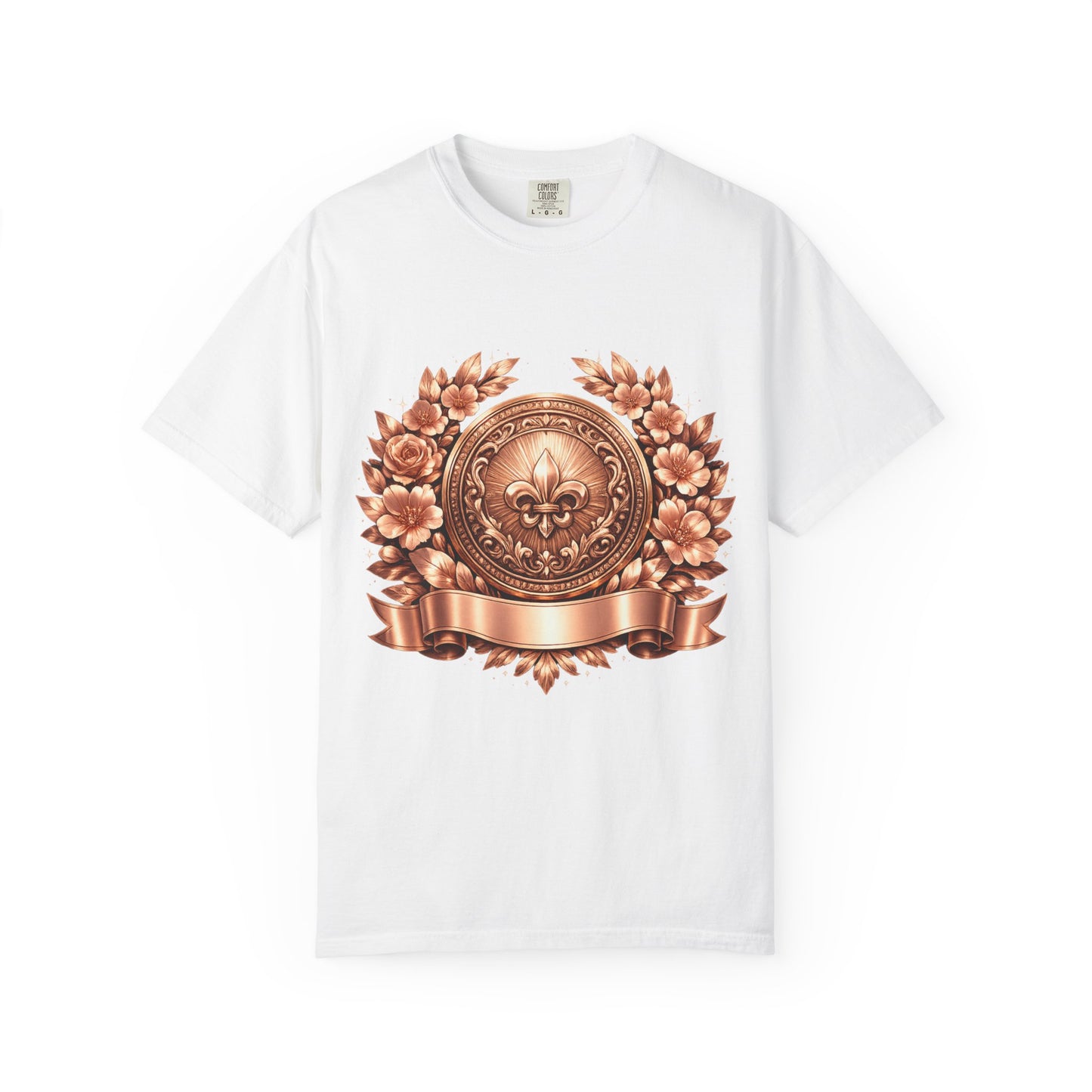 Vintage Fleur-de-Lis Crest T-Shirt — Bronze Laurel Emblem Tee