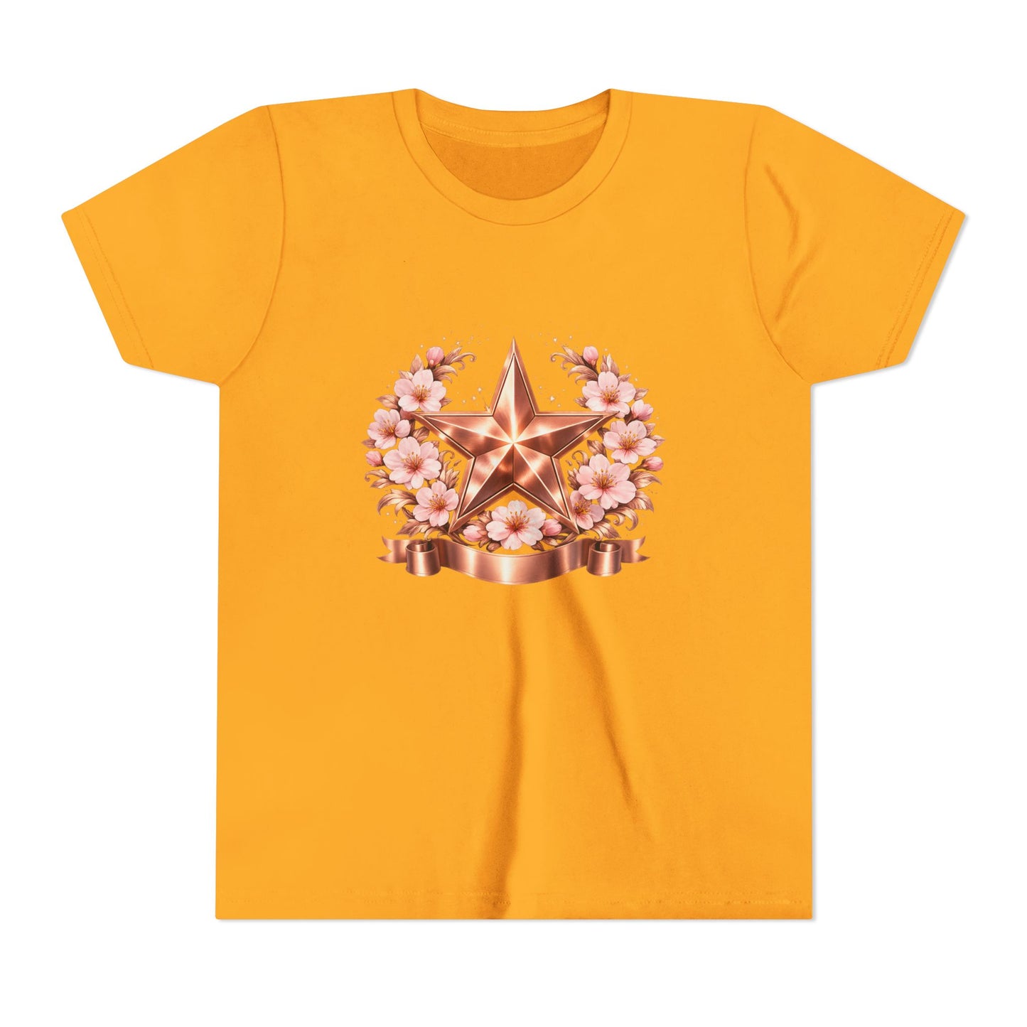Youth Tee — Rose Gold Star with Cherry Blossom Wreath